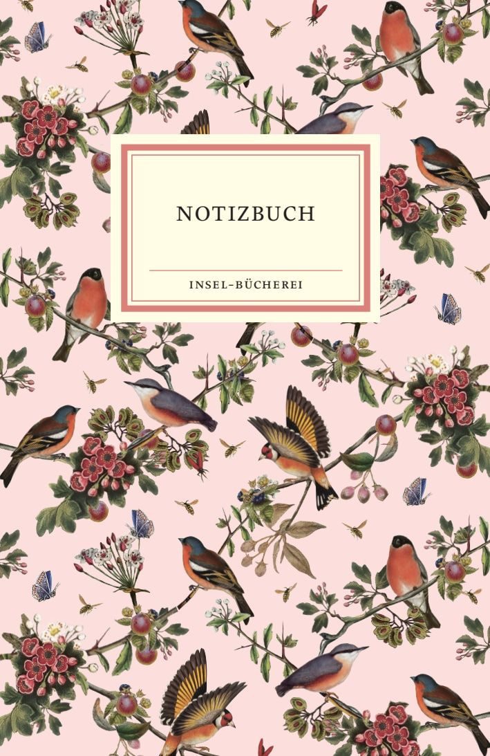 Schulheft Notizbuch Insel-Bücherei »Singvögel rosé« Hardcover, B6, Blanko, 96 Se