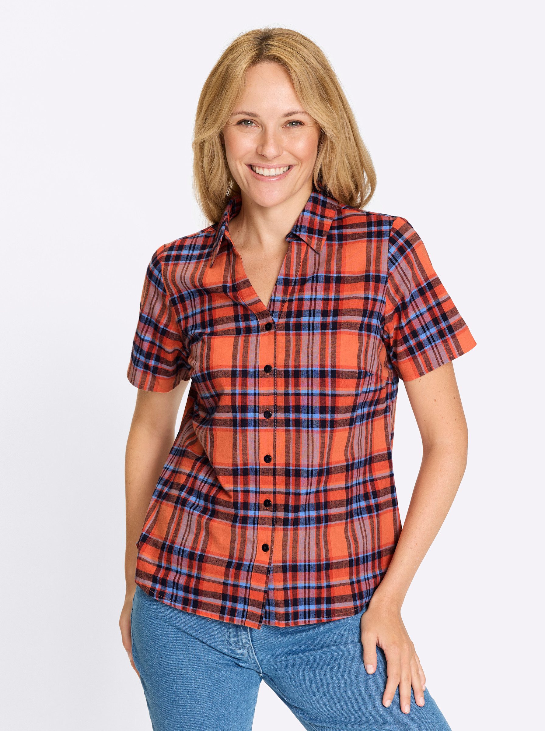 Klassische Bluse Karo-Bluse Kurzarm