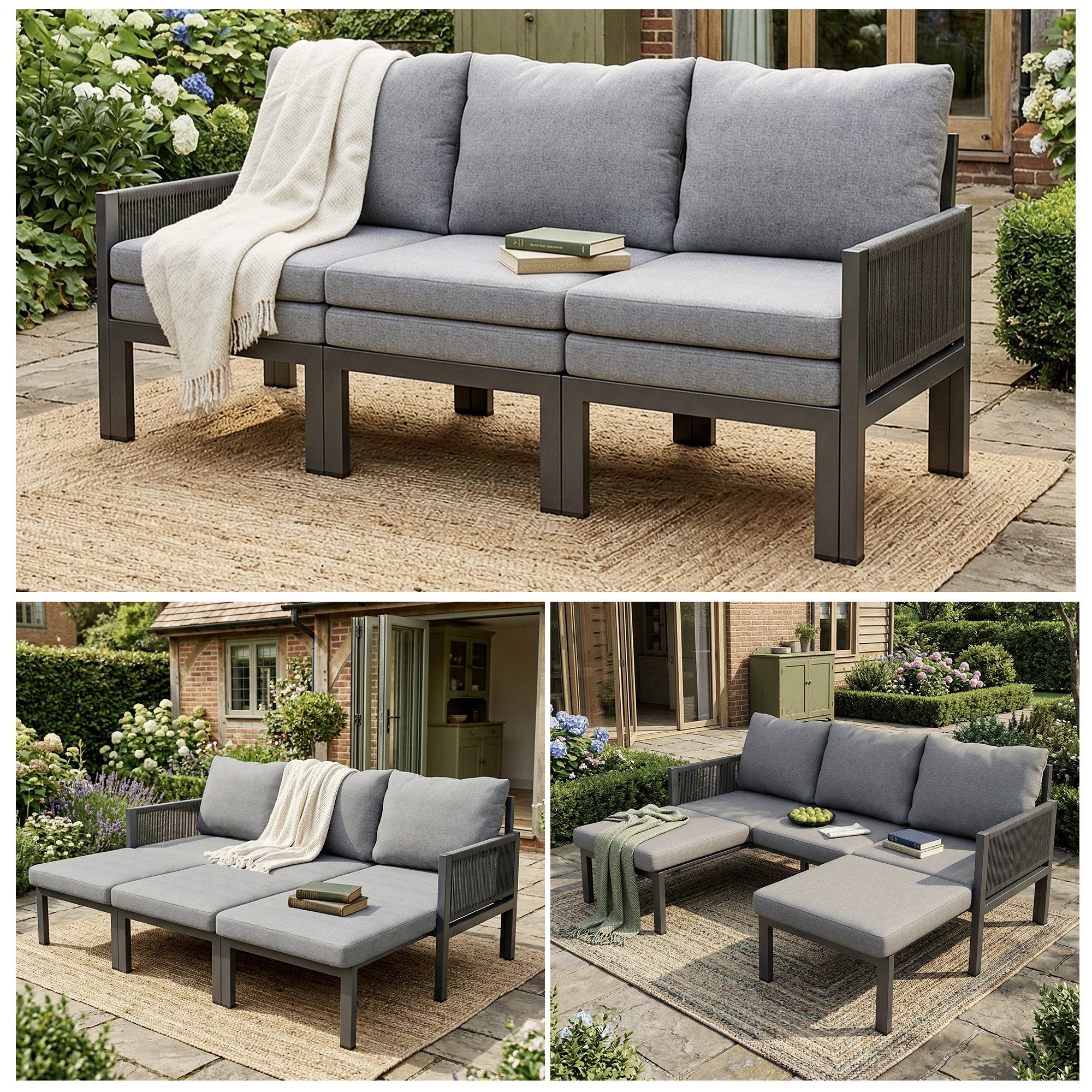 Flieks Gartenlounge-Set, 3-Sitzer Gartenmöbel, in einen 3-Sitzer-Liegesessel ausziehbar