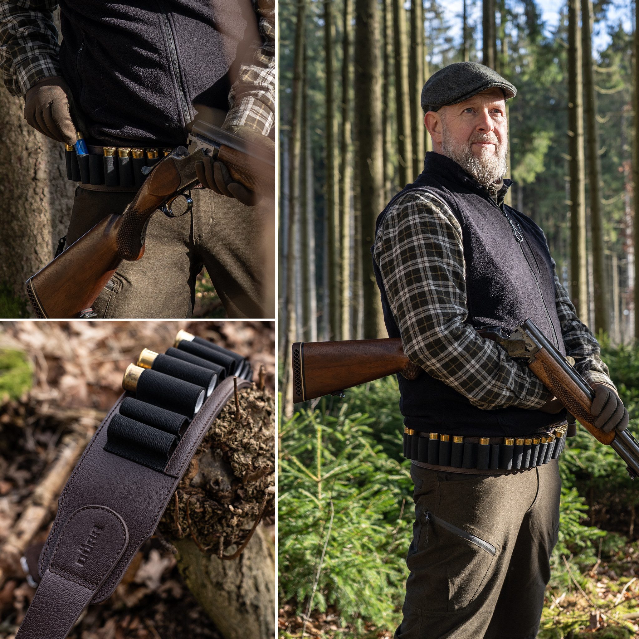 Dörr Gürteltasche Patronengürtel Kaliber 12, für 24 Schrotpatronen, Hüftmaß 87,5–125 cm, Gesamtlänge 136 cm, aus echtem Leder, handgefertigte Qualität