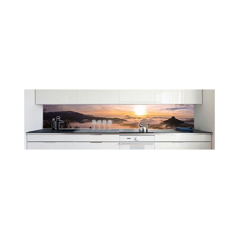Küchenrückwand Sonne selbstklebend mm Alpen 0,4 Hart-PVC Küchenrückwand Premium DRUCK-EXPERT