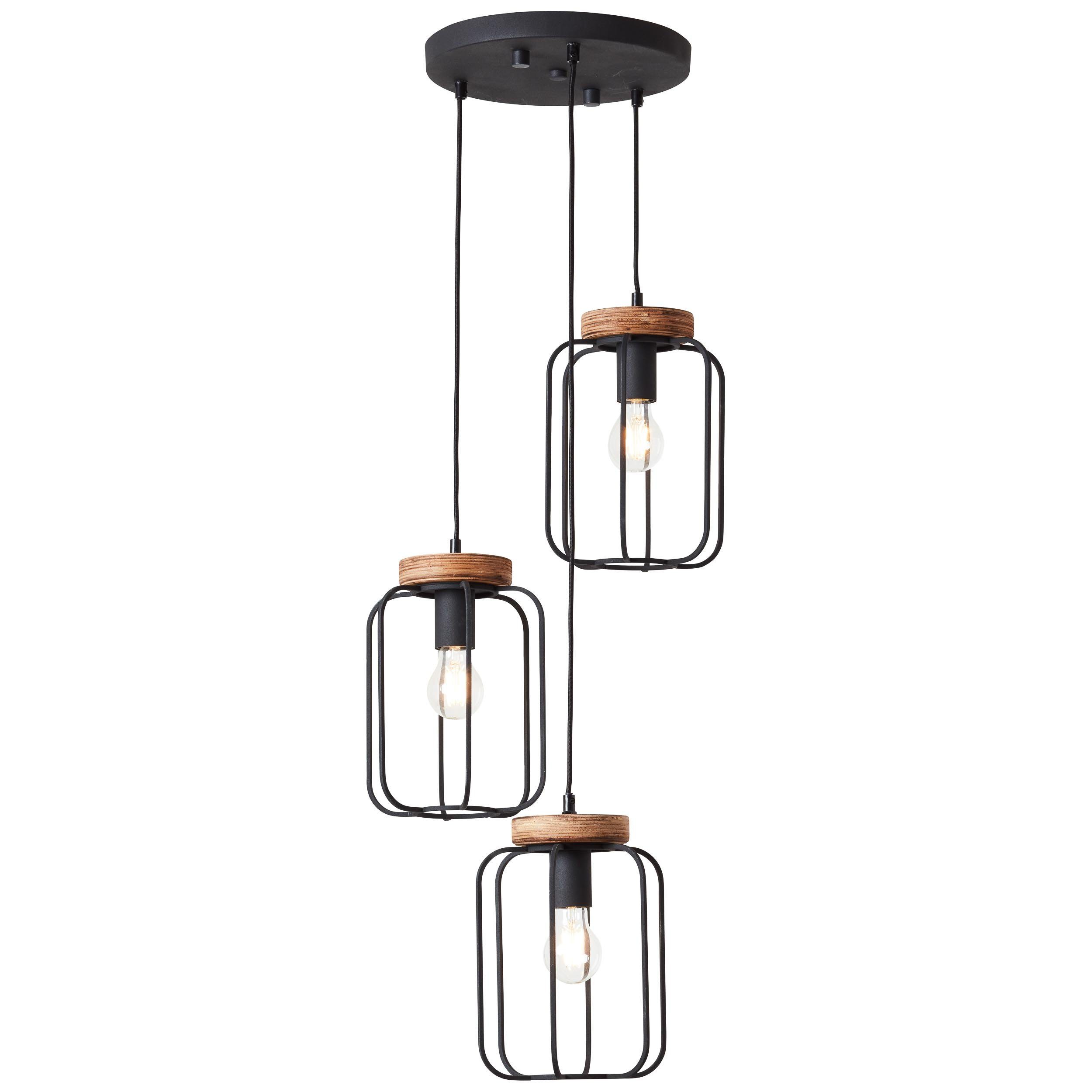 Brilliant Pendelleuchte Tosh, ohne Leuchtmittel, 3flg Rondell antik holz/schwarz korund
