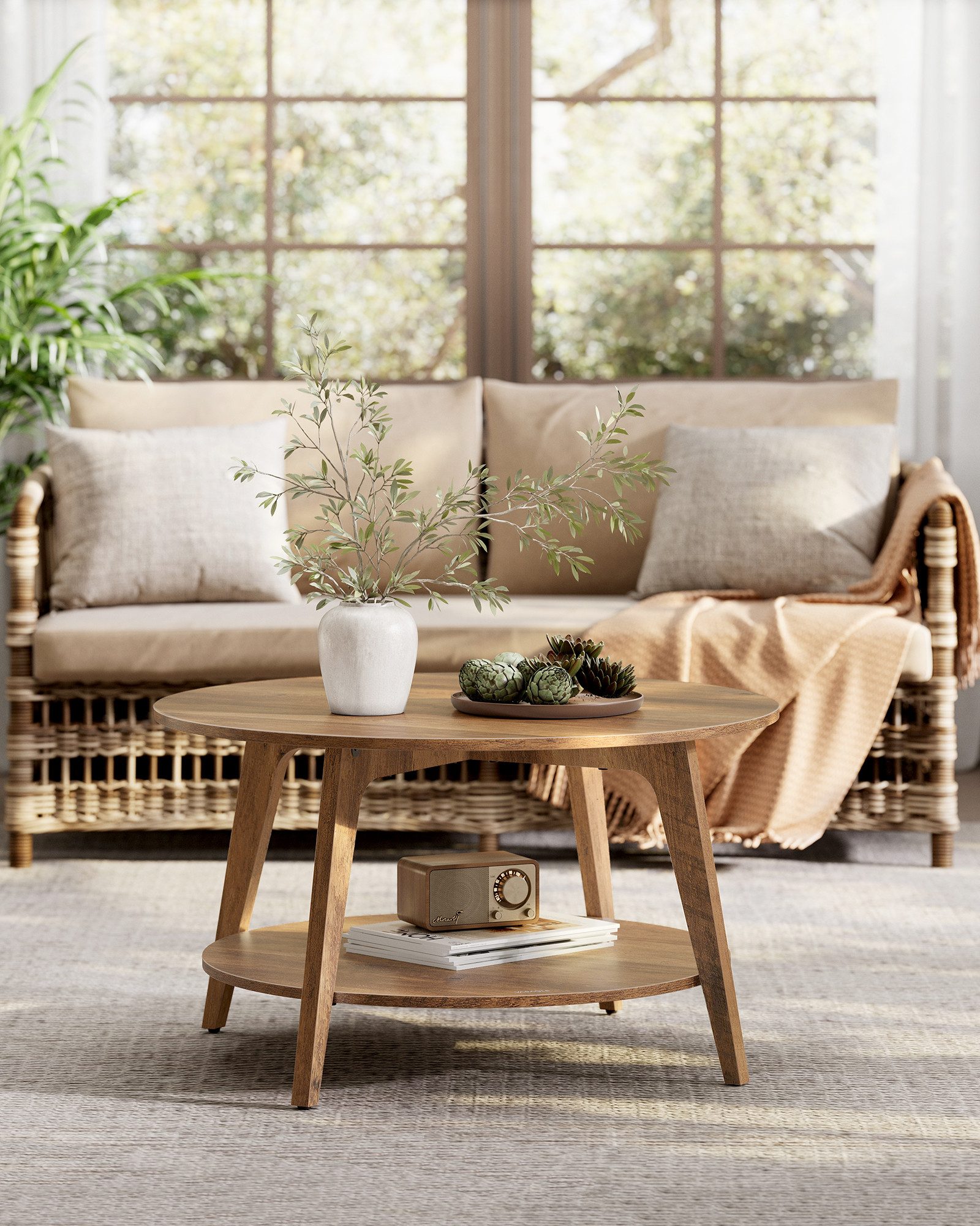 VASAGLE Couchtisch, Wohnzimmertisch 2 Ebenen, ∅80 günstig online kaufen
