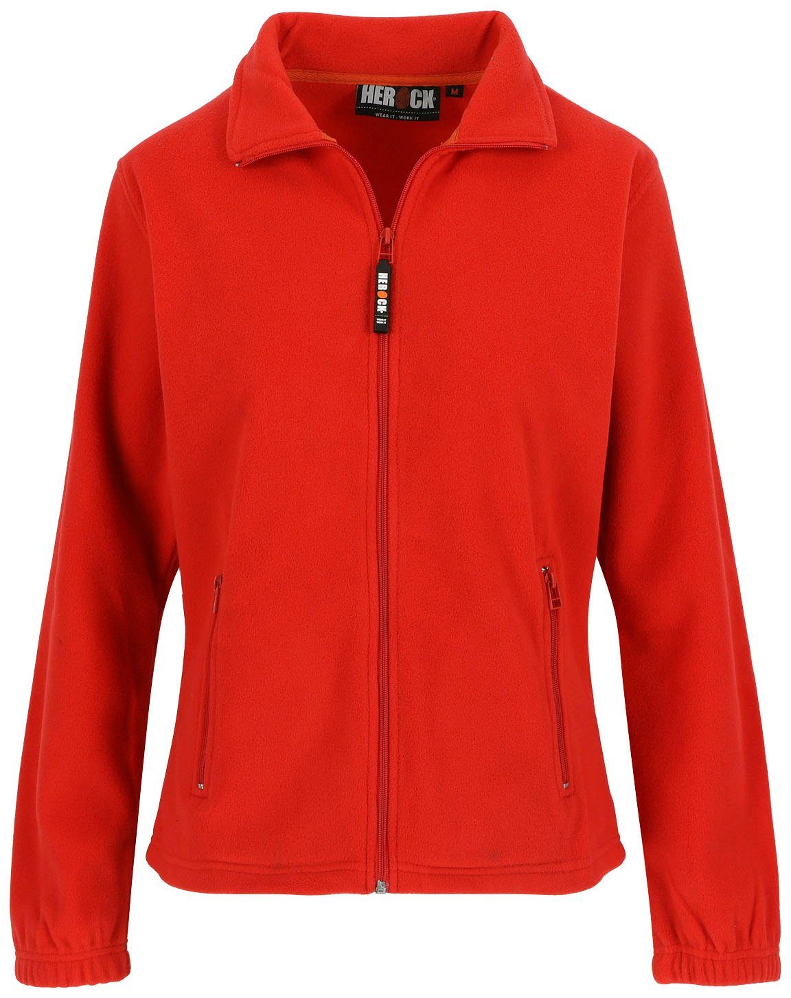 rot 2 Herock Jacke Fleece Fleecejacke langem Reißverschluss, Mit leicht angenehm Damen Seitentaschen, Deva und warm,