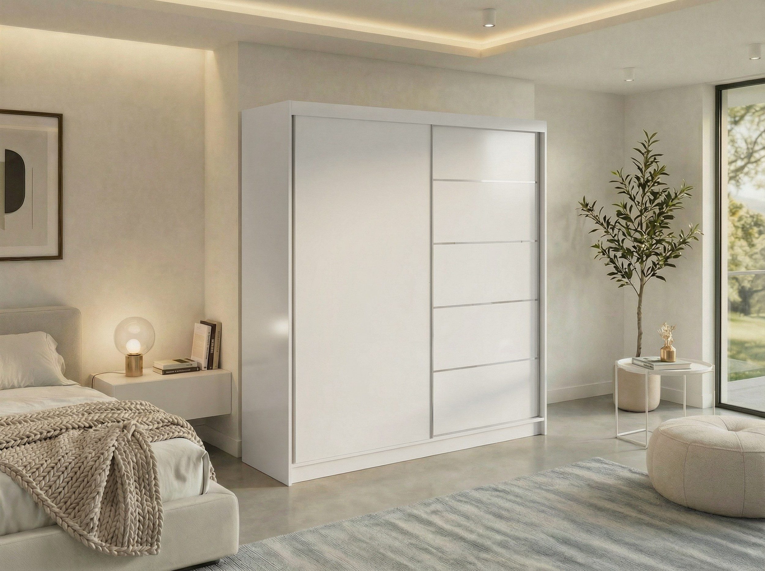 MKS MÖBEL Schiebetürenschrank MACEDONIA 200 (Wäscheschrank mit Griffleisten, Schwebetürenschrank, Schwebetürenschrank) Kleiderschrank 200 cm mit Regalen, optional Schubladen
