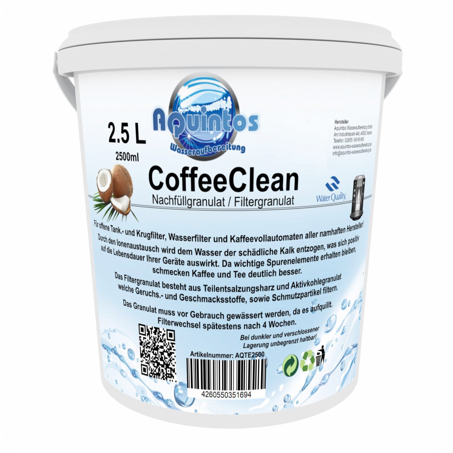 Aquintos Wasseraufbereitung Kalk- und Wasserfilter CoffeeClean Фільтри Graulat Kaffeevollautomaten ‧ Tischwasserfilter, Zubehör für Nachfüllgranulat für Wasserfilter, Фільтриt organischen Verunreinigungen, schützt vor Kalkablagerung