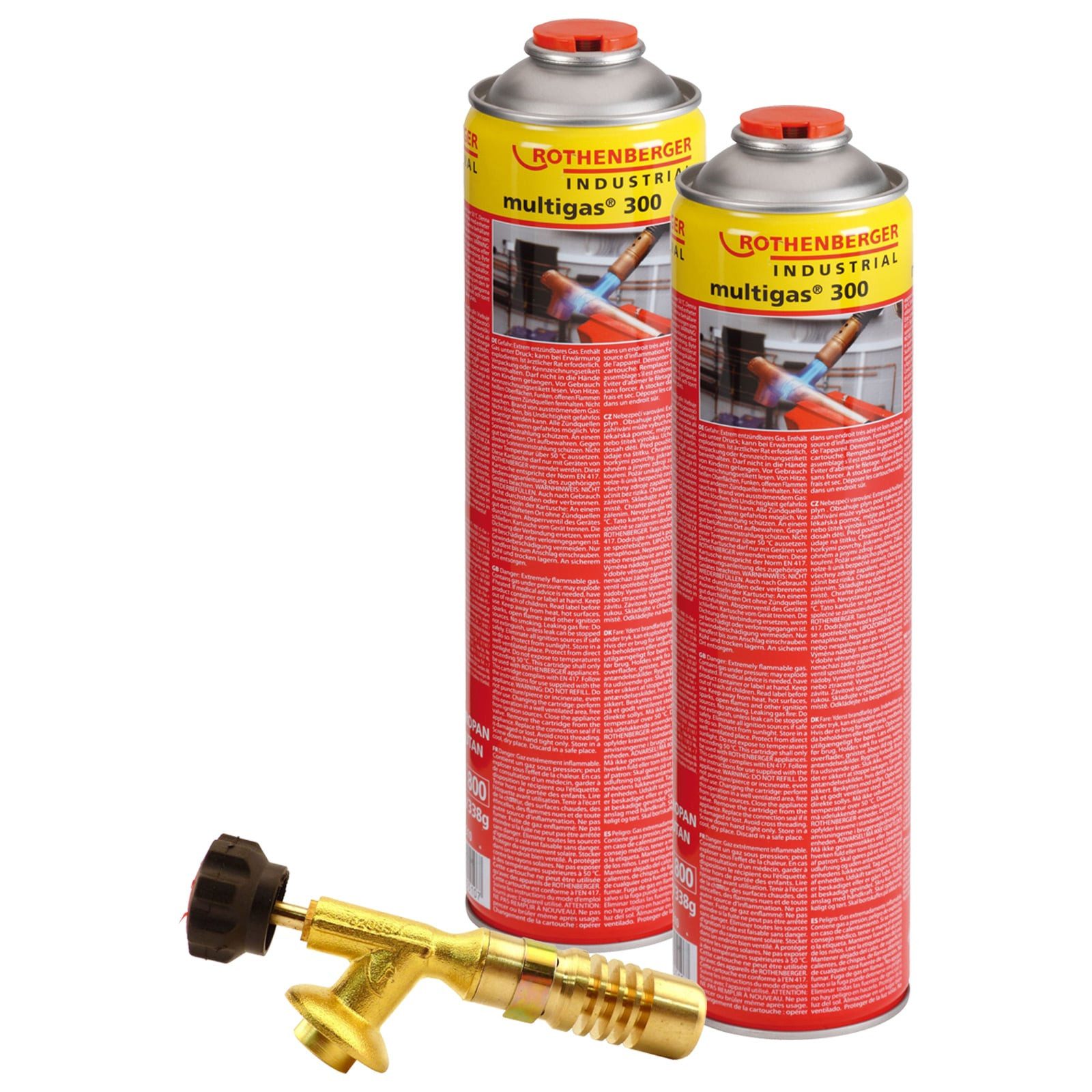 Rothenberger Industrial Gasgrill-Brenner ROTHENBERGER Industrial Hot Pack Brenner inkl. 2x Multigas 300 600 ml