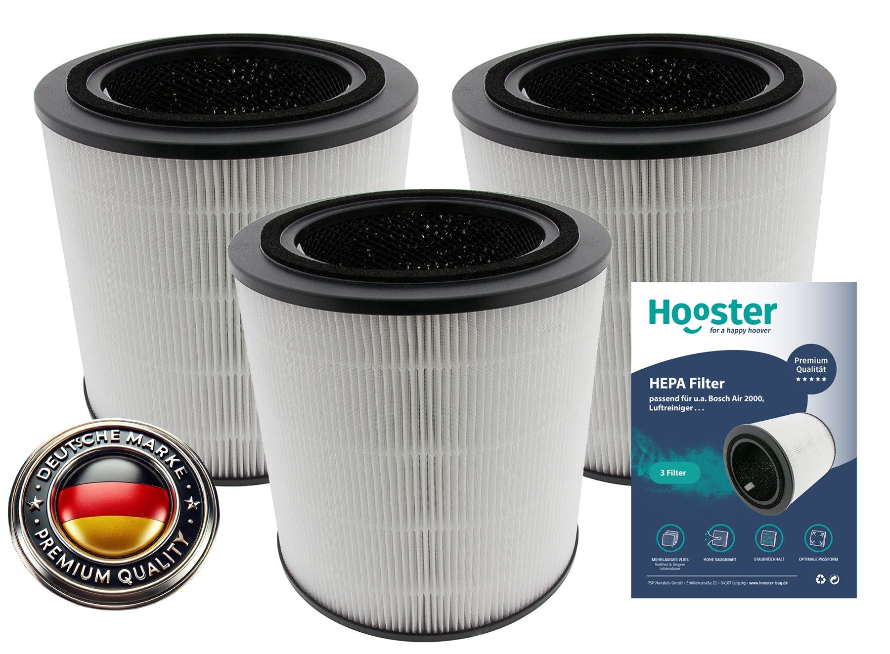 Hooster Luftfilter 3er Set Filter kompatibel mit Bosch Air 2000 Luftreiniger, 3in1 HEPA/Aktivkohle Filter für eine optimale Luftreinigung