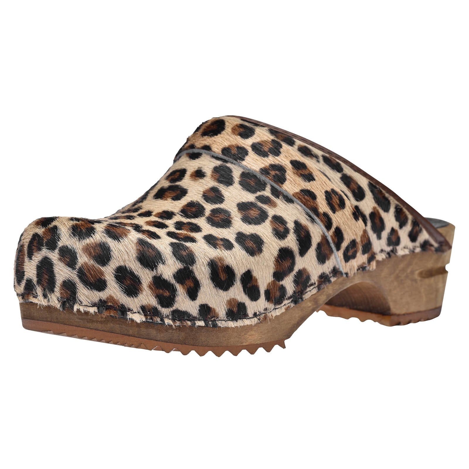 Wood-Caroline Open Clog Brown Leopard Sandale