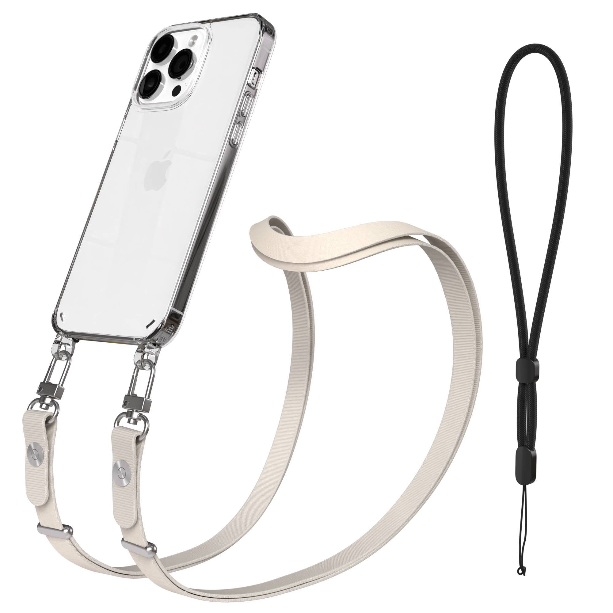 EAZY CASE Handykette für Apple iPhone 14 Pro Max Handyhülle mit Handyband magnetisch, Verstellbares Handyband in Taupe mit Magnetverschluss bis 1,90 m