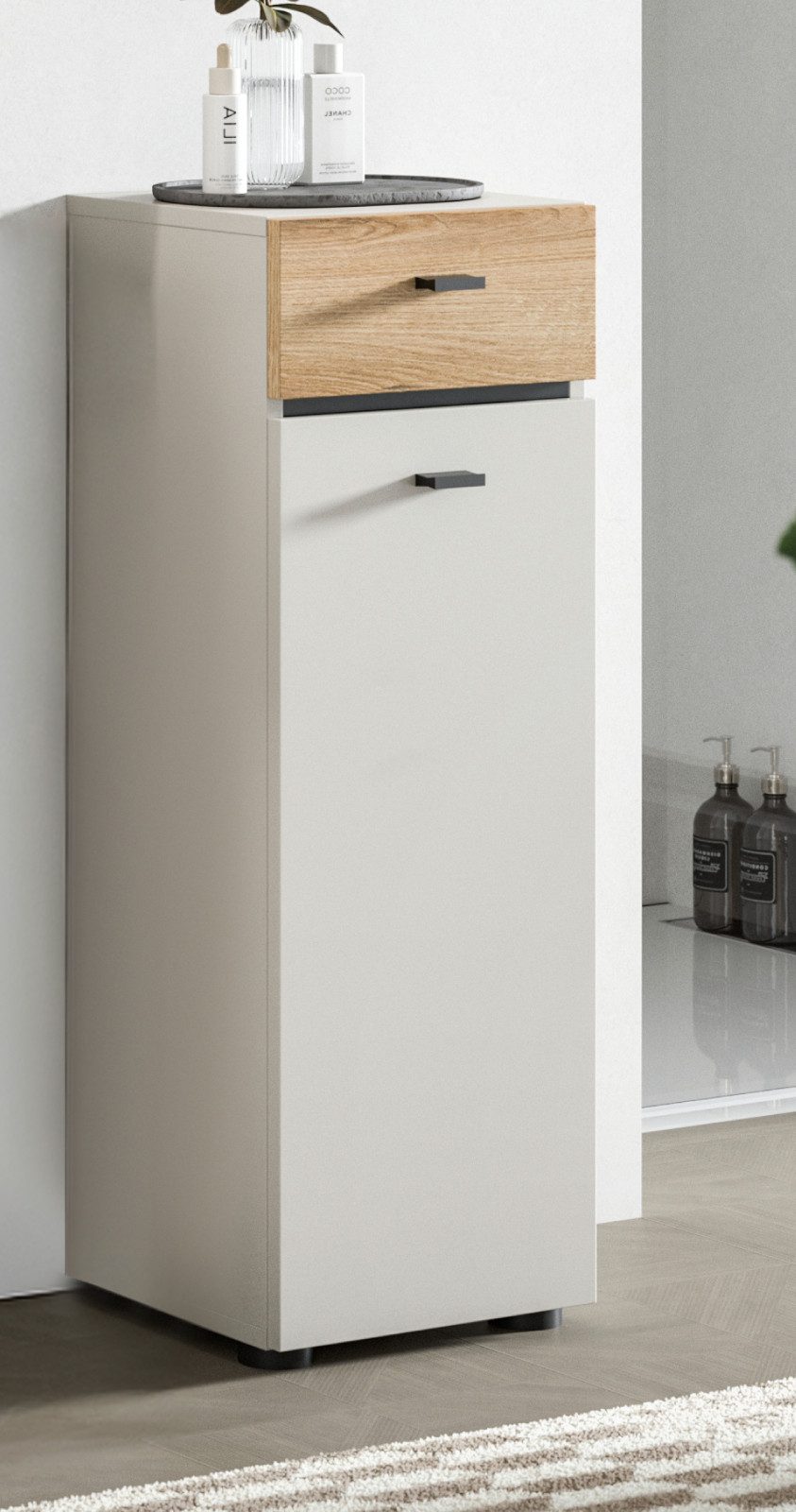 Inn.Furn Badkommode Matteo (Badschrank in Kaschmir / Evoke Eiche, 32 x 91 cm), Türanschlag wechselbar