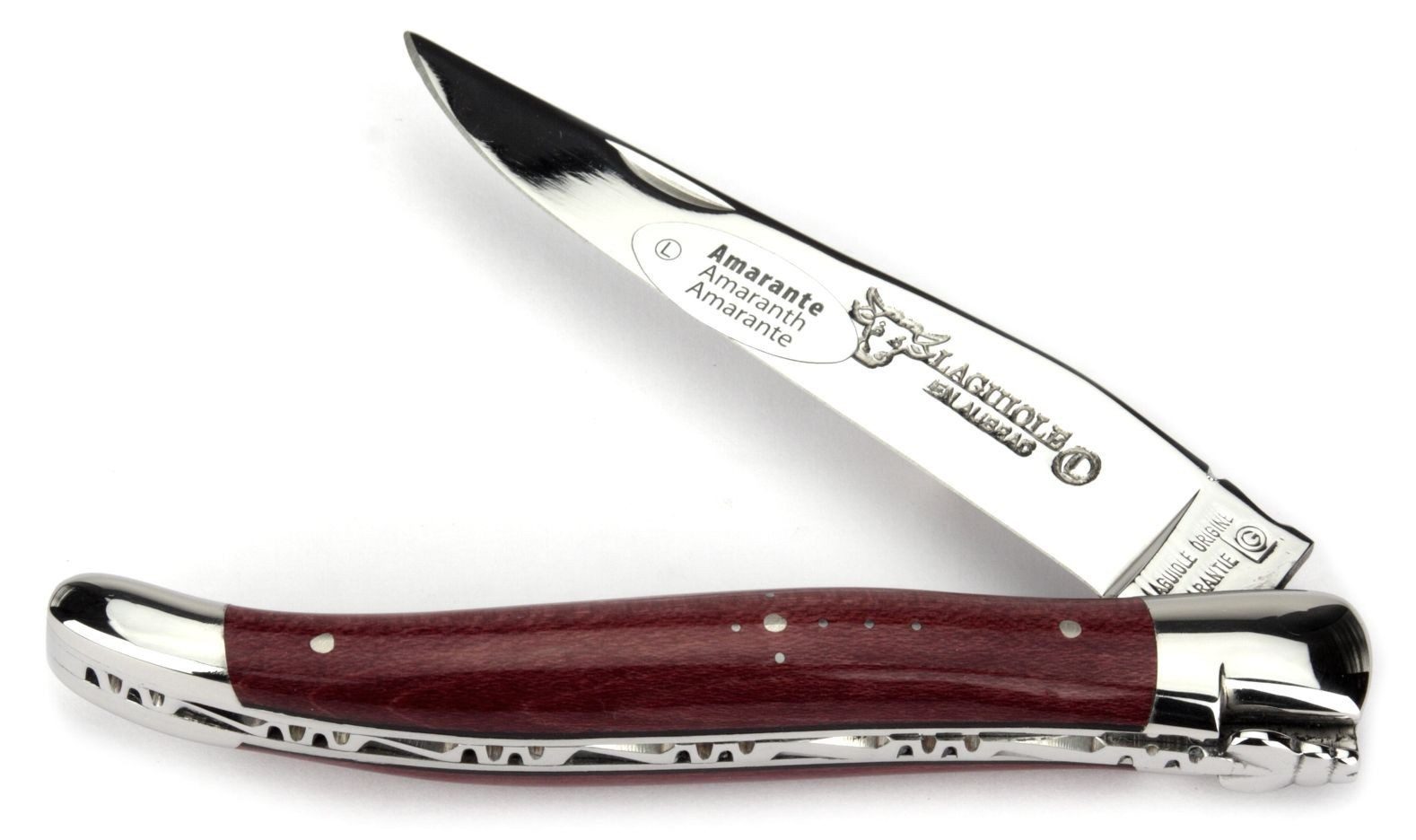 Laguiole en Aubrac Taschenmesser L0212ATIFI, Griff 12cm Amaranth - Verzierte Feder - Stahl glänzend