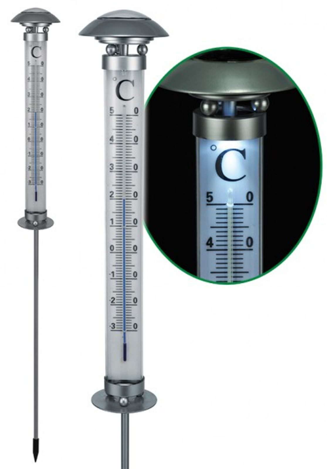 Gravidus Gartenthermometer LED Solar Thermometer beleuchtet Solarthermometer