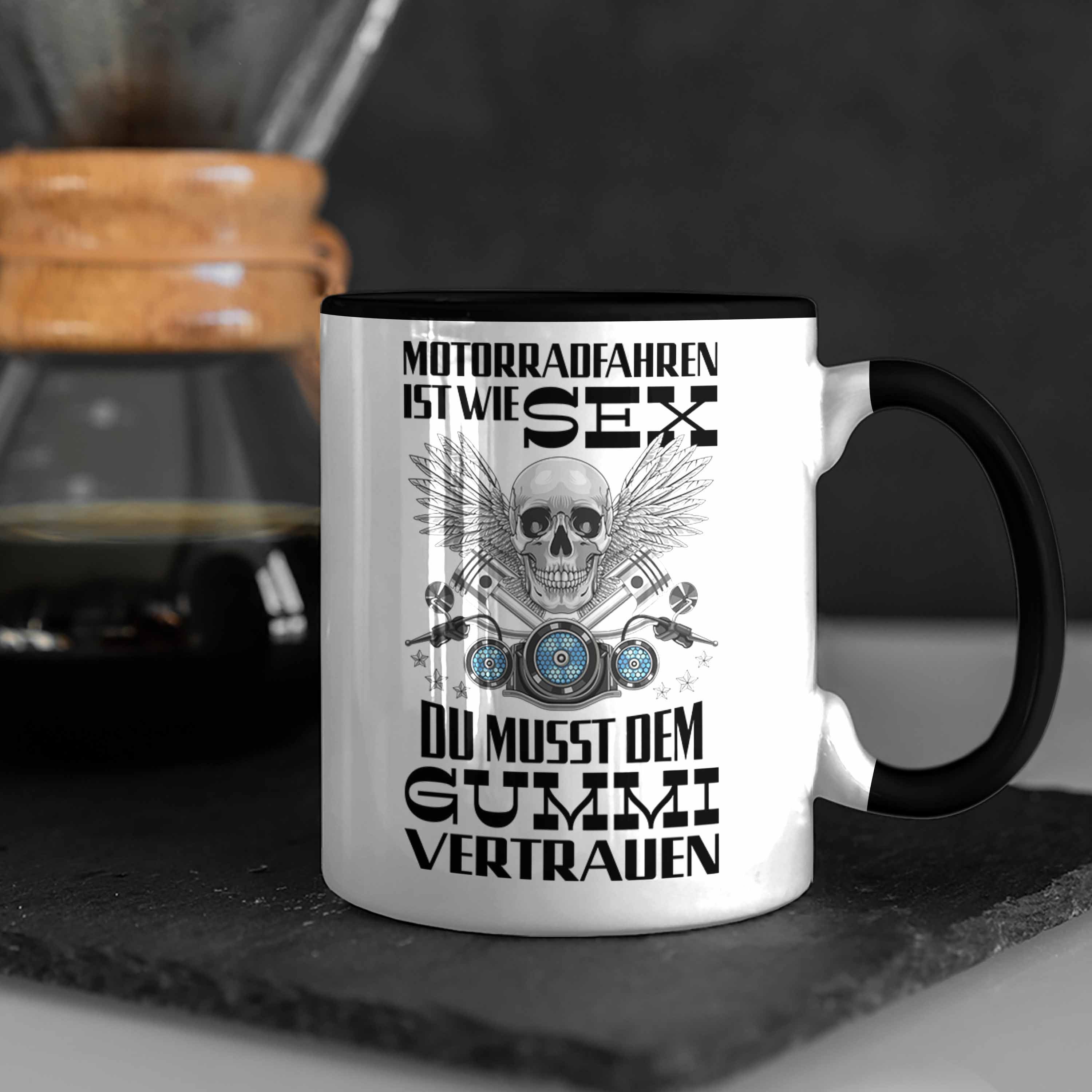 Schwarz Männer Kaffeetasse für Papa Trendation für Herren mit Motorrad Trendation - Motorradfahrer Tasse Tasse Biker Spruch Geschenk