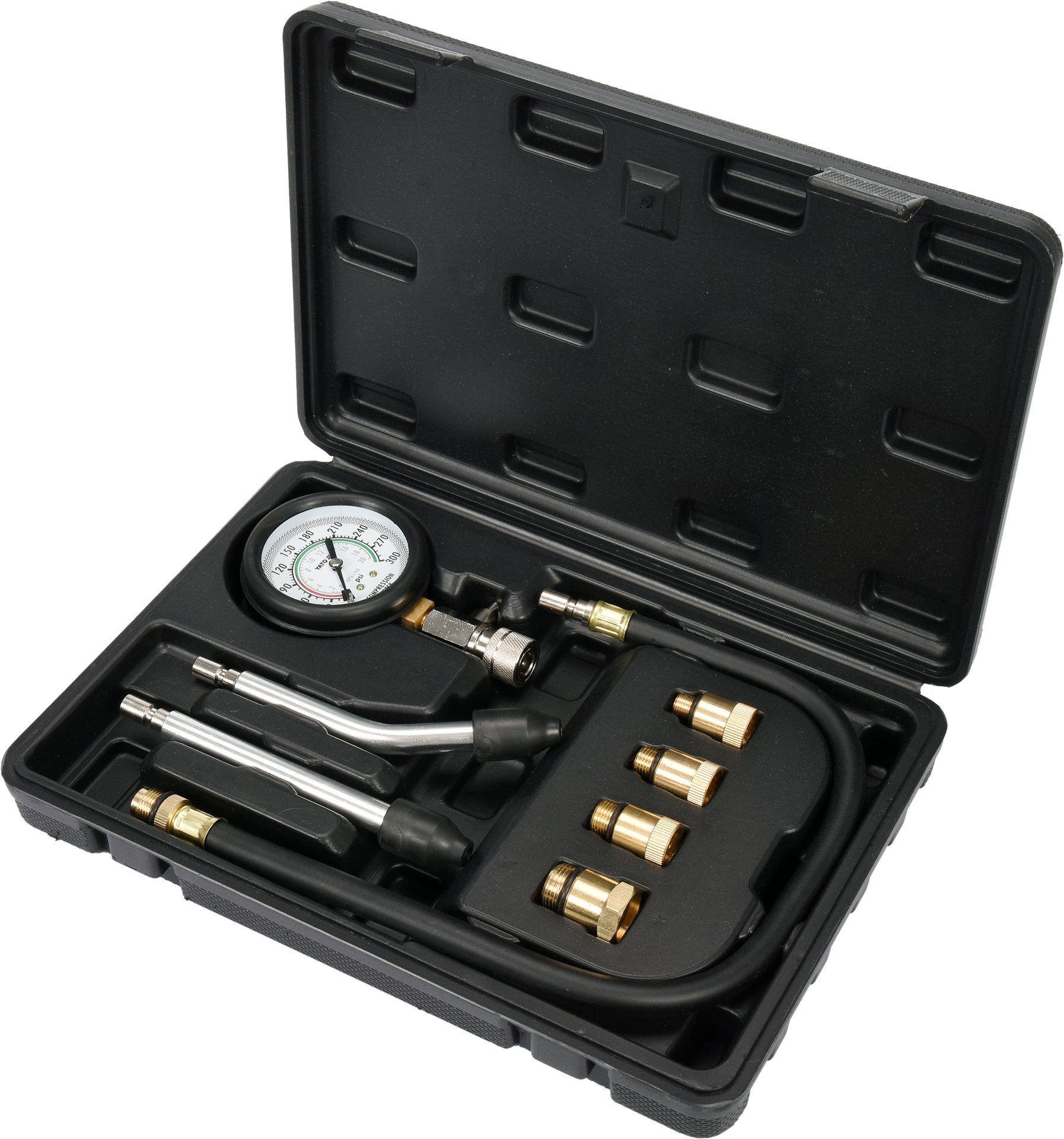Yato Werkzeugset Manomètre de pression de compression d'essence, jeu de 8 pièces.