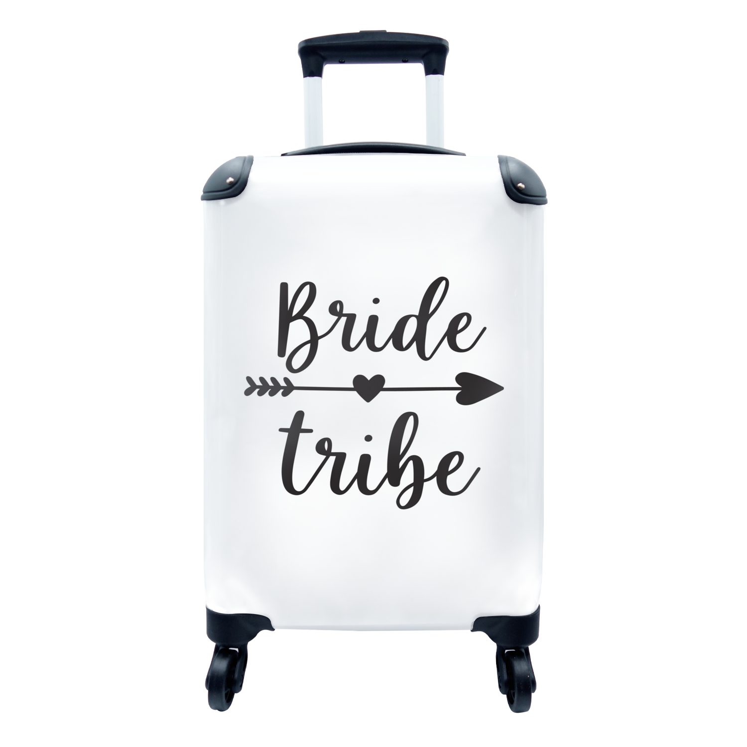 4 ein Herz für rollen, Handgepäckkoffer weißem, "Bride" Worten Reisekoffer Trolley, Ferien, und durch mit den mit Rollen, Handgepäck MuchoWow auf Reisetasche Pfeil "Tribe"