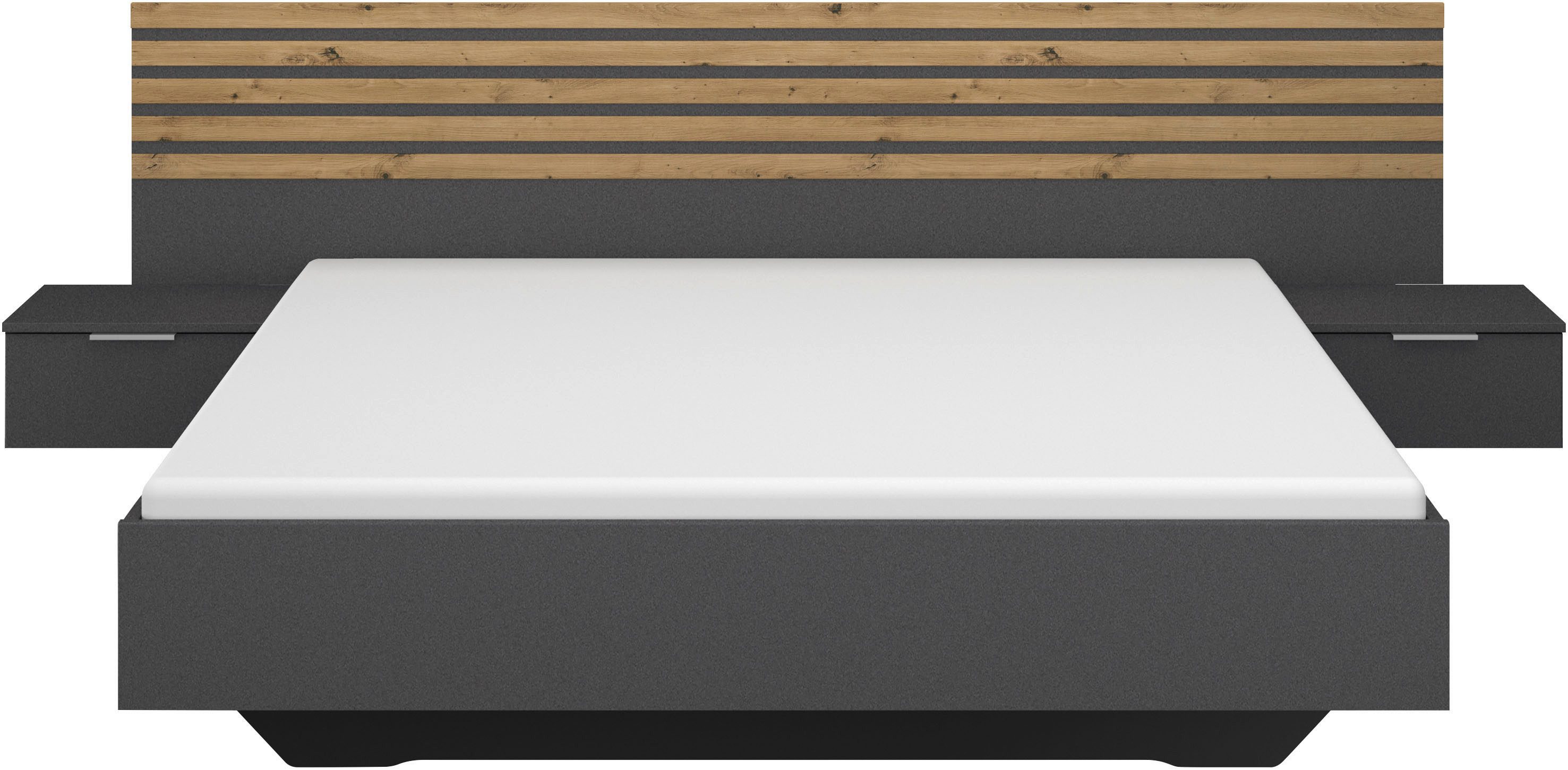 rauch Bettanlage Doppelbett Futonbett LAMELLA in schwebender Optik, (Bett 160x200 oder 180x200 cm), mit eleganter Lamellenabsetzung und 2 Hängenachttische MADE  – Bild 4 von 5