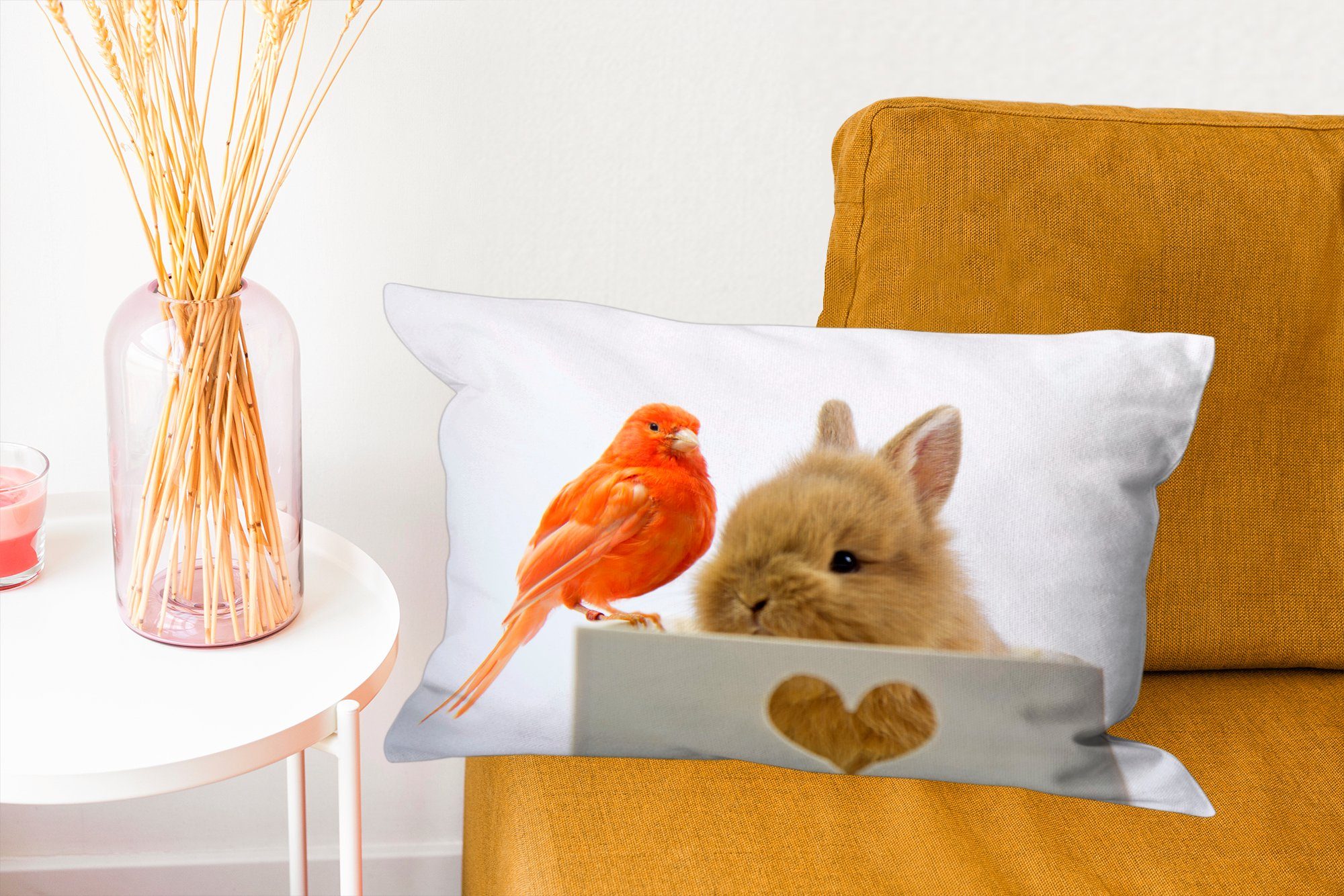 MuchoWow Dekokissen Kaninchen Wohzimmer - Füllung, Vogel, Dekoration, Schlafzimmer - Zierkissen, Dekokissen Tiere mit