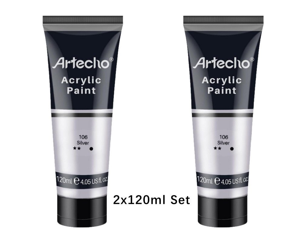 Artecho Acrylfarbe 2 x 120ml – Weiß, Schwarz, Golden, Silber & mehr Farben verfügbar