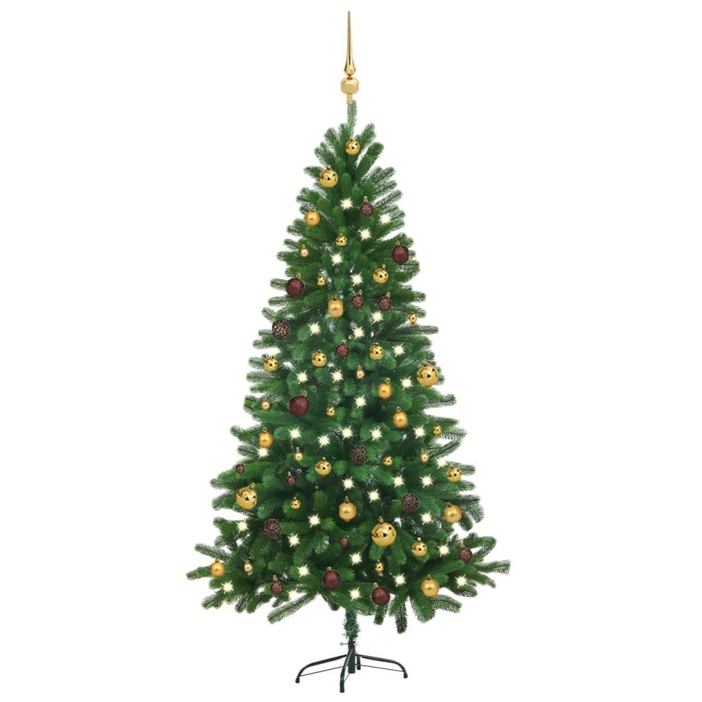 vidaXL Künstlicher Weihnachtsbaum Künstlicher Weihnachtsbaum Beleuchtung Kugeln Grün & Gold cm 180 mit