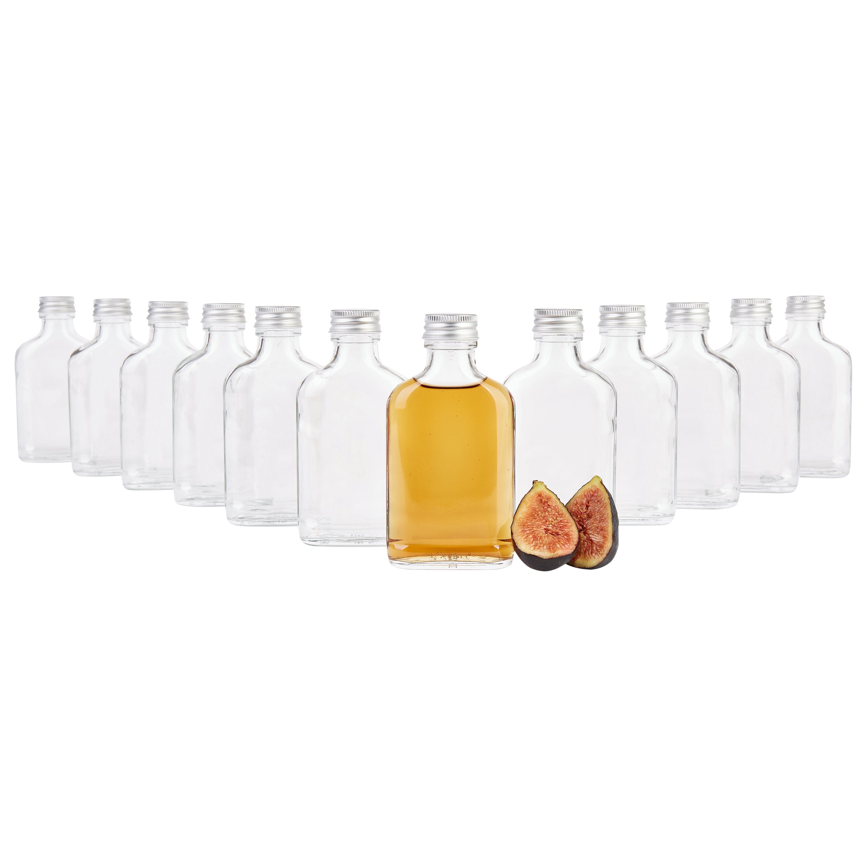 MamboCat Einmachglas 12er Set Taschenflasche 100 ml incl. Deckel PP 28 Silber Aluminium, Glas