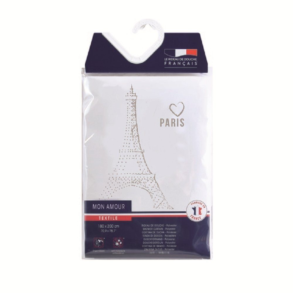 MSV Duschvorhang PARIS MON AMOUR Breite 180 cm, Anti-Schimmel Textil-Duschvorhang, Polyester, 180x200 cm, waschbar