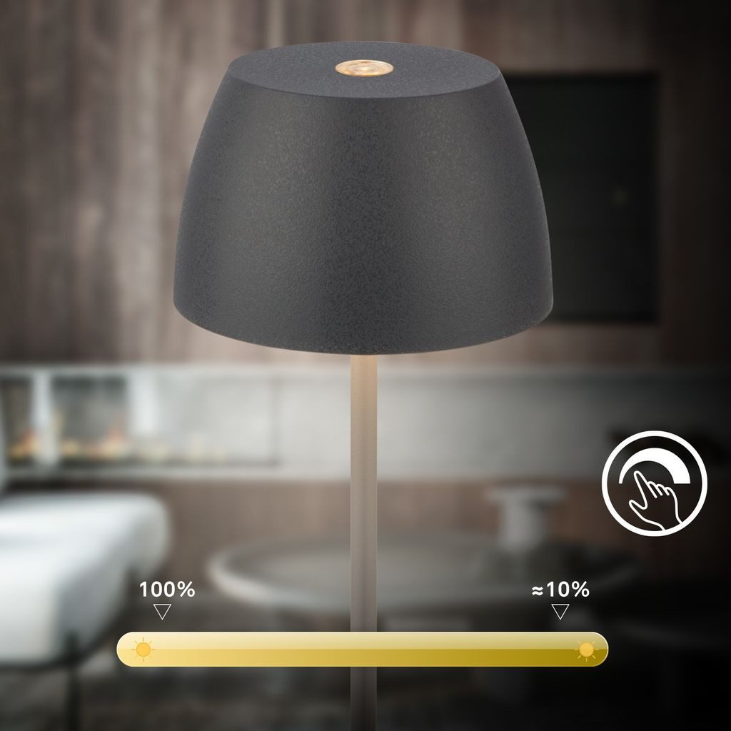 Briloner Leuchten Tischleuchte 2x LED Akku Tischlampe kabellos Anthrazit 20cm Innen/Außen, Dimmfunktion, LED fest integriert, 2700K - Extra-Warmweiß, 2x Tischla – Bild 5 von 5