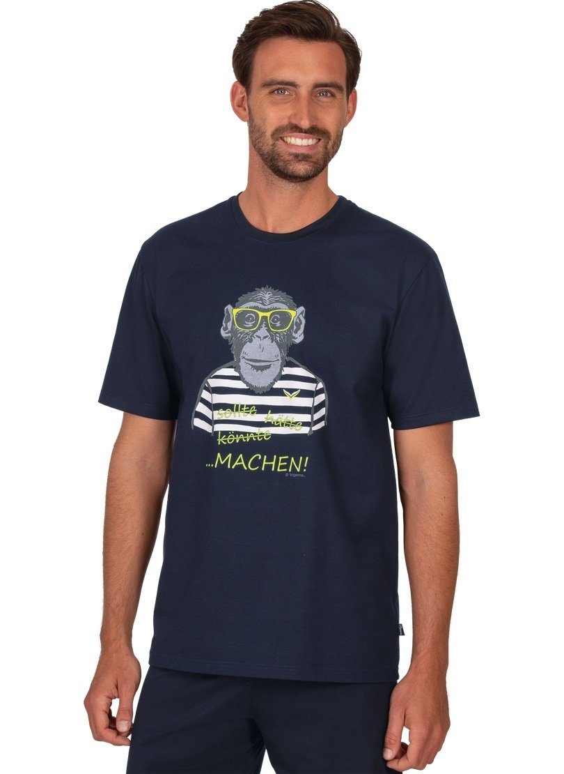 T-Shirt mit Trigema T-Shirt Affen-Aufdruck navy TRIGEMA großem