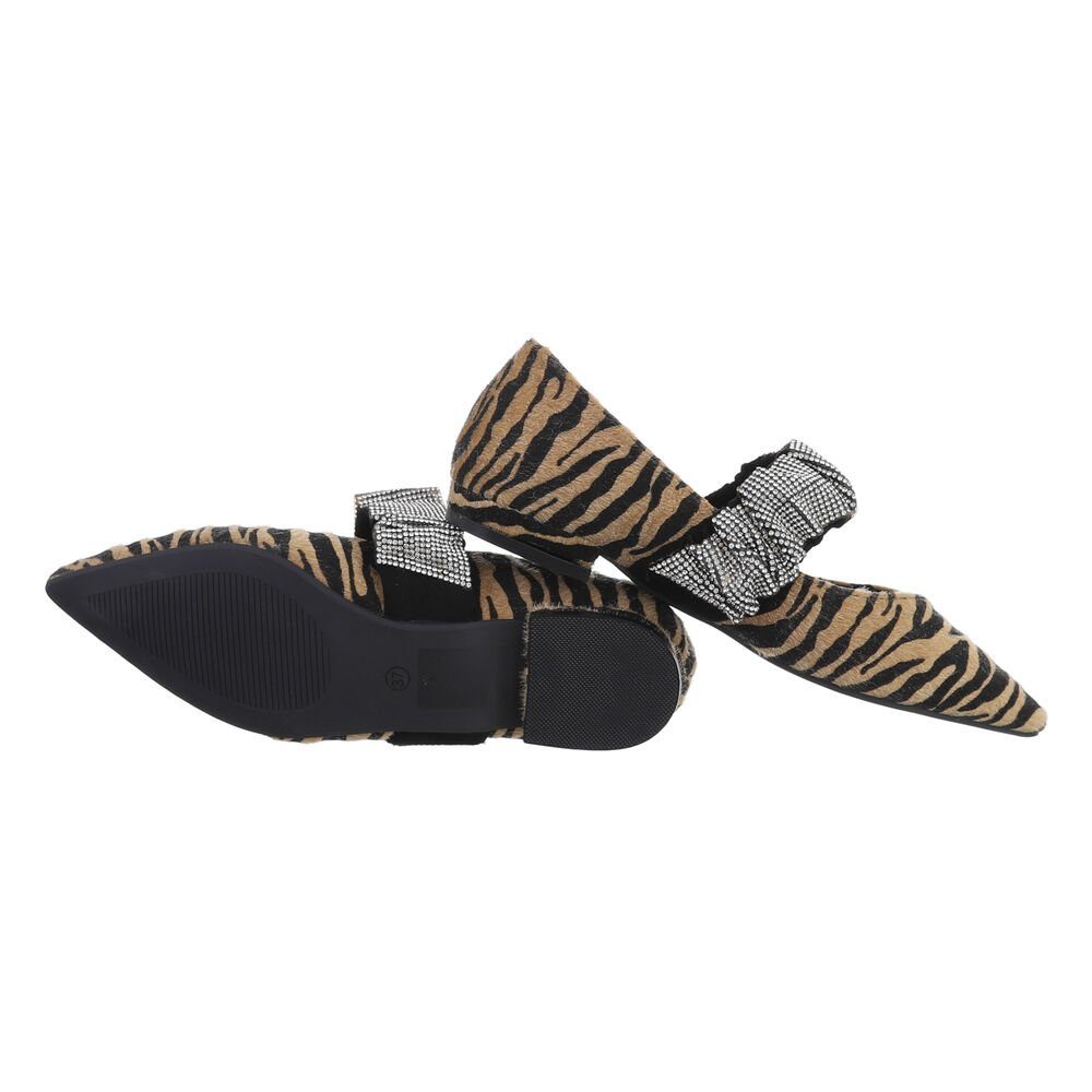 Ital-Design Damen Schlupfschuhe Party & Clubwear Ballerina Blockabsatz Klassische Ballerinas in Beige