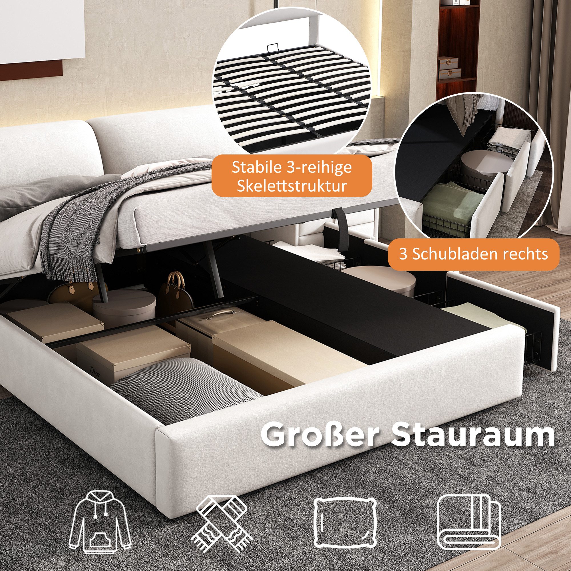 STILVORA Polsterbett 180×200 Bettgestell mit Bettkasten,Jugendbett günstig online kaufen