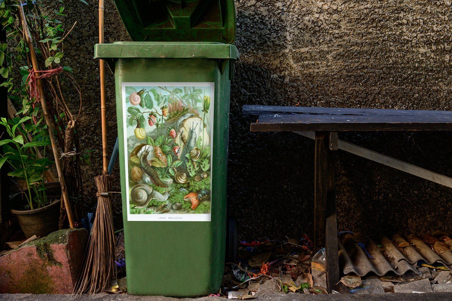 MuchoWow Wandsticker Schnecke - Mülltonne, Zeichnung - Abfalbehälter Mülleimer-aufkleber, Sticker, - St), Vintage Container, (1 Erdbeeren