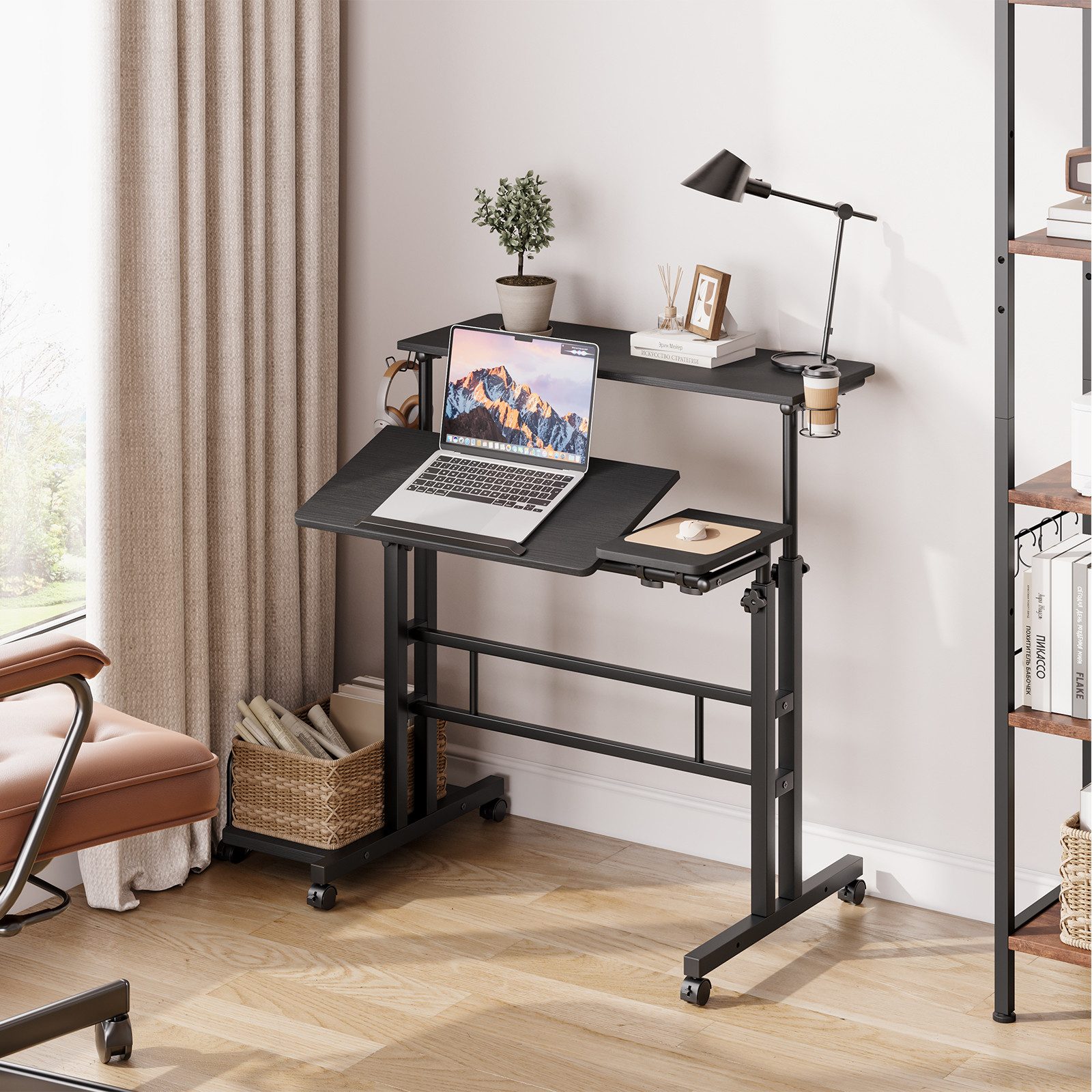 YOLEO Computertisch Höhenverstellbarer Stehpult mit Rollen und neigbar Tisc günstig online kaufen
