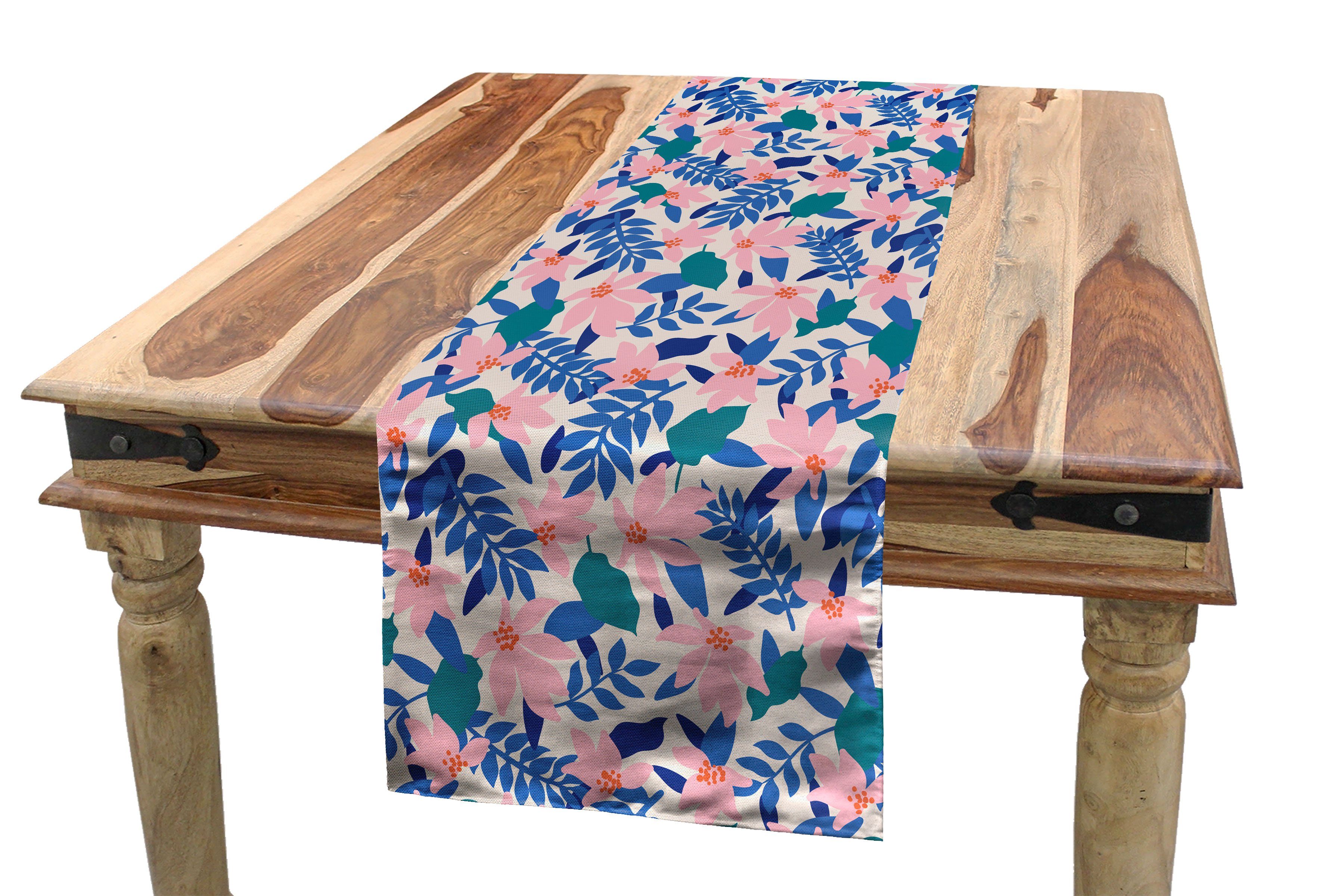 Abakuhaus Tischläufer Esszimmer Küche Rechteckiger Dekorativer Tischläufer, Abstrakt Weiche Exotische Blumen-Blätter