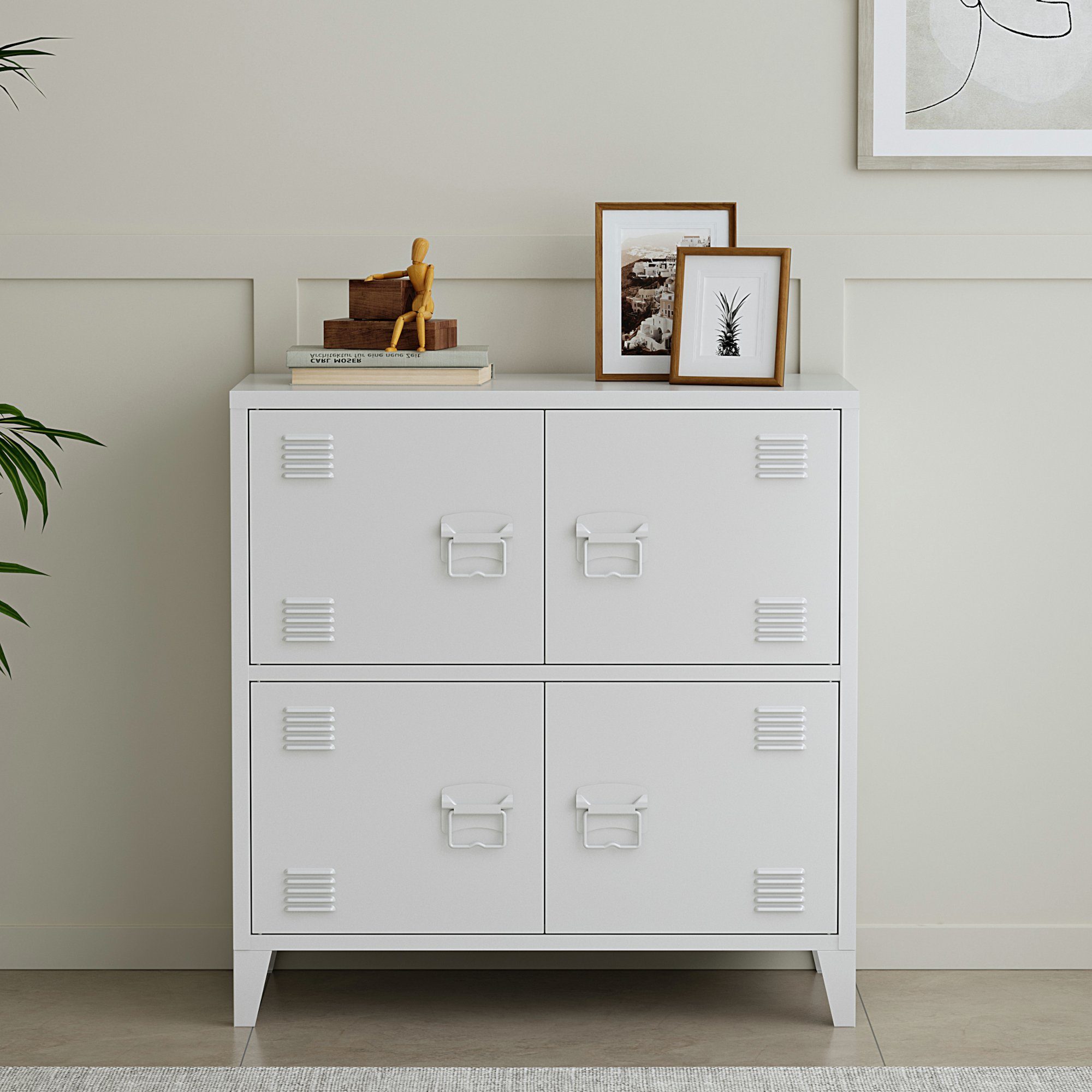 en.casa Mehrzweckschrank »Hamina« Büroschrank mit 4 Türen 80x40x82 cm Weiß