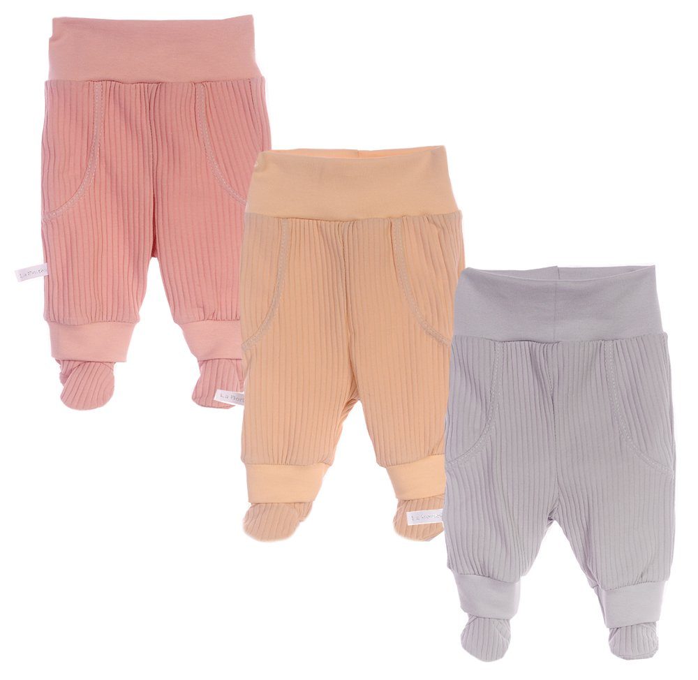 La Bortini Schlupfhose Hosen 3er Pack Baby Hose gerippt in creme rosa grau Erstlingshose elastisch, weich, 44 50 56 62 68 74 80