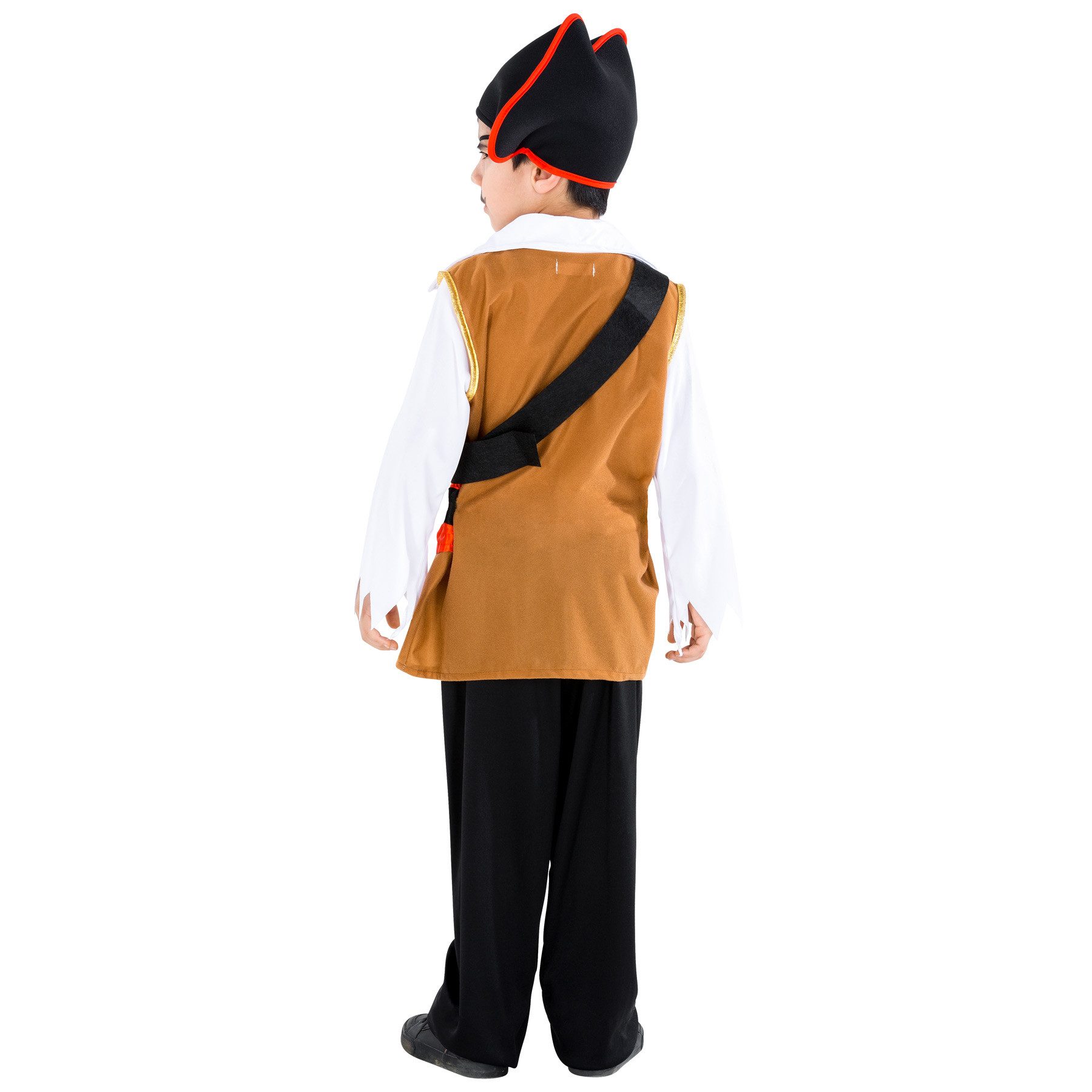 dressforfun Piraten-Kostüm Seeräuber, auch Freibeuter, Gr. 104 (3-4 Jahre), Cooler Piratenhut, in der Farbe schwarz, Bequeme Jersey-Stretch-Hose mit Gummizug