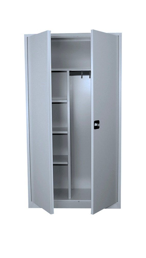 Steelboxx Mehrzweckschrank mit Garderobenteil XL Spind Kleiderspind 2-türig 195x92,5x42,2cm (1-St) Komplett montiert, keine Montage notwendig Korpus: RAL 7035 Lichtgrau/ Türen: RAL 7035 Lichtgrau | Lichtgrau | Stahlschränke