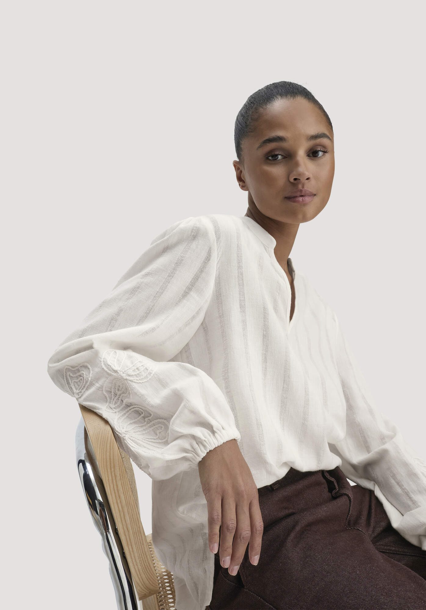 Hessnatur Klassische Bluse aus Bio-Baumwolle mit Leinen (1-tlg)