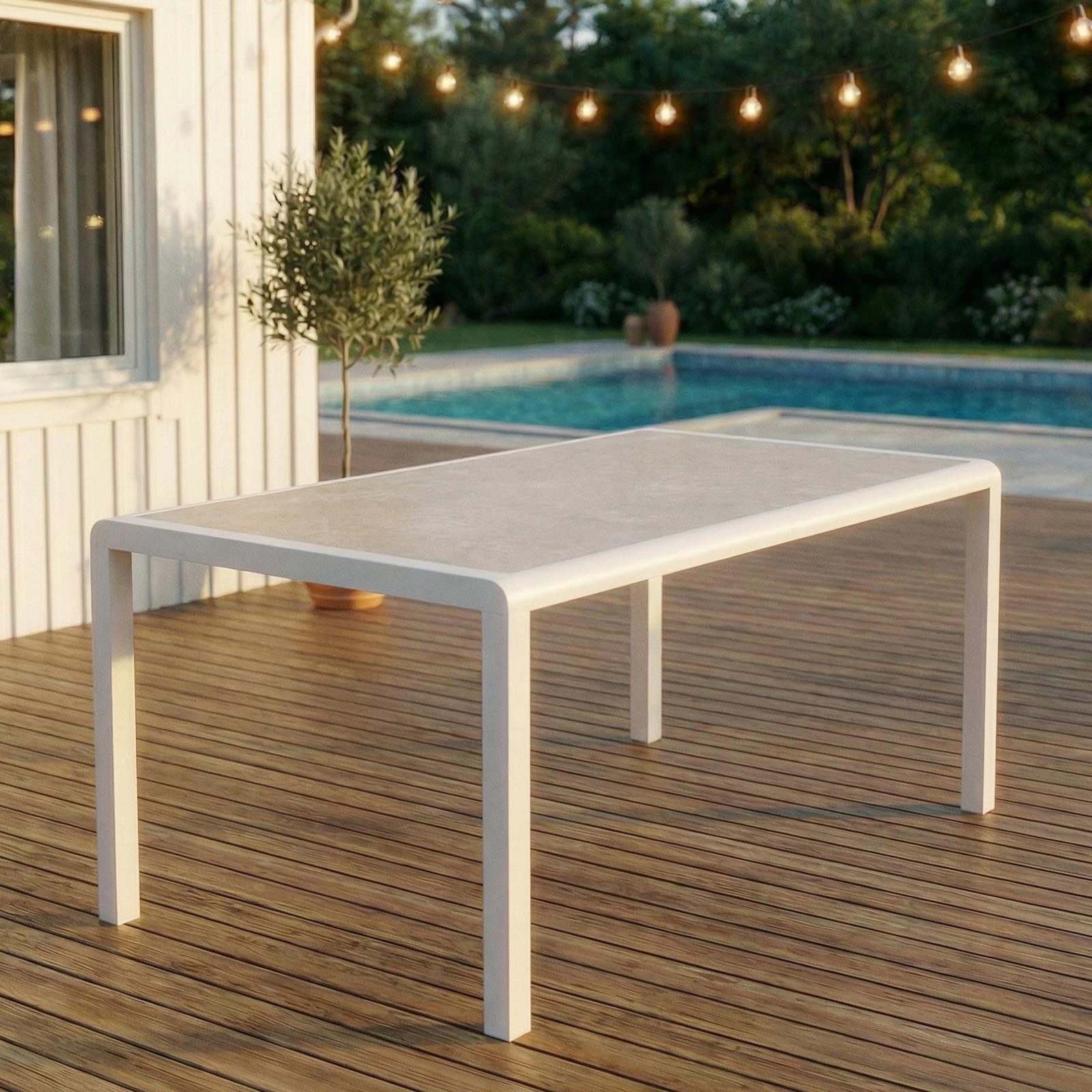 IDIMEX Gartentisch TRAPANI, Gartentisch 160x90 cm mit Aluminiumgestell und Stein-Glasplatte Weiß
