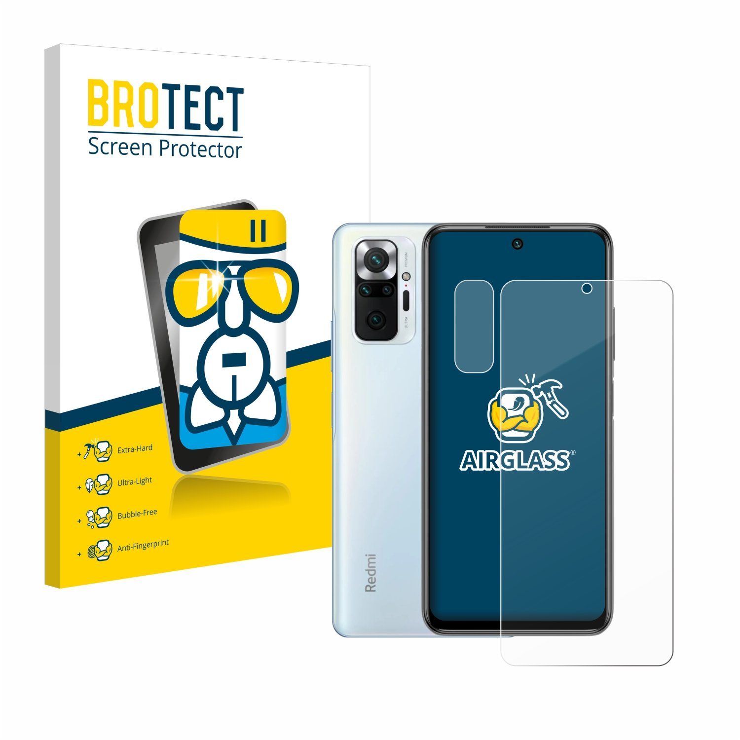 BROTECT Displayschutzglas Folie für Xiaomi Redmi Note 10 Pro (Display+Kamera), Schutzfolie Glas Panzer Display Schutz klar