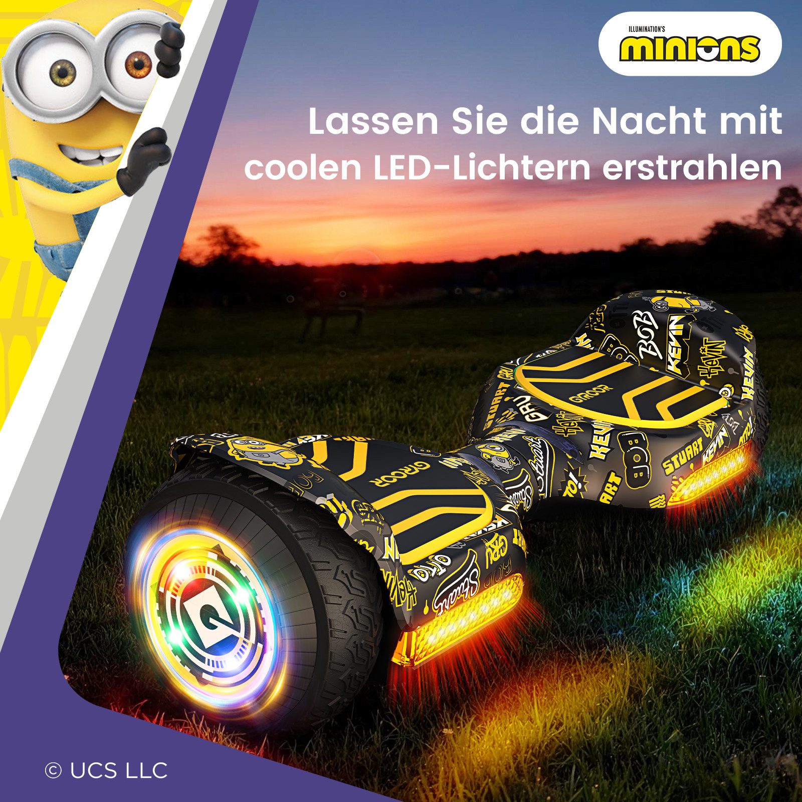 Gyroor Balance Scooter JD6, 6,5 Zoll Dual-Motor​ Minions Hoverboard mit Rundum-LED-Licht, (1 tlg), Bluetooth 500 W, 12.00 km/h, 15° Steigung, Für Kinder und Erwachsene
