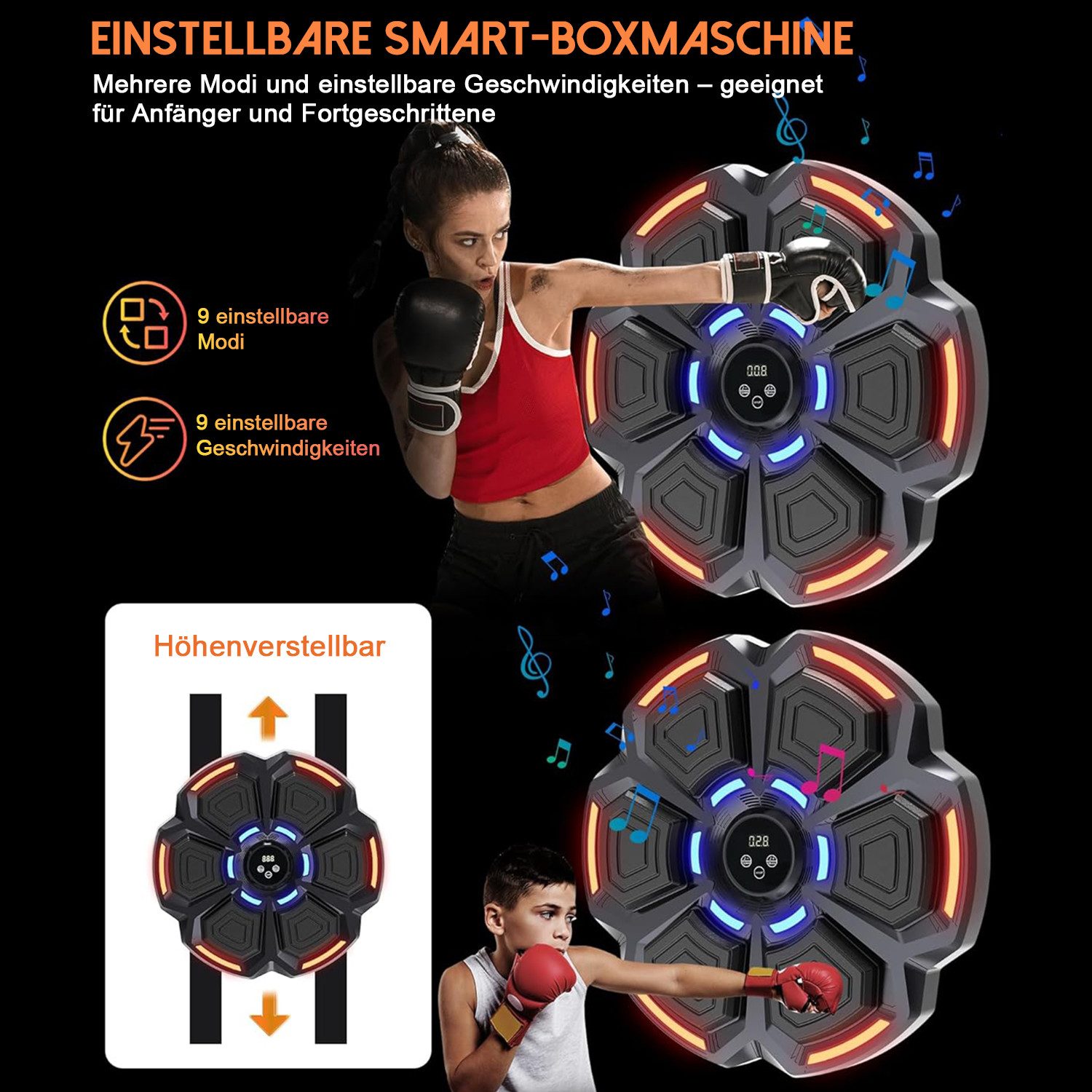 AIMAX Boxsack Boxstation Boxmaschine Wand Music Boxing Machine mit Boxhandschuhen (Handmuskeltrainer Sportgeräte mit 9 Geschwindigkeitsmodi und Zählmodus, 1-tlg – Bild 2 von 5