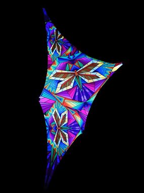 Wandteppich Schwarzlicht Segel Dreieck L "Neon Polygon Dragonfly Right" 2,00x3,00m, PSYWORK, UV-aktiv, leuchtet unter Schwarzlicht