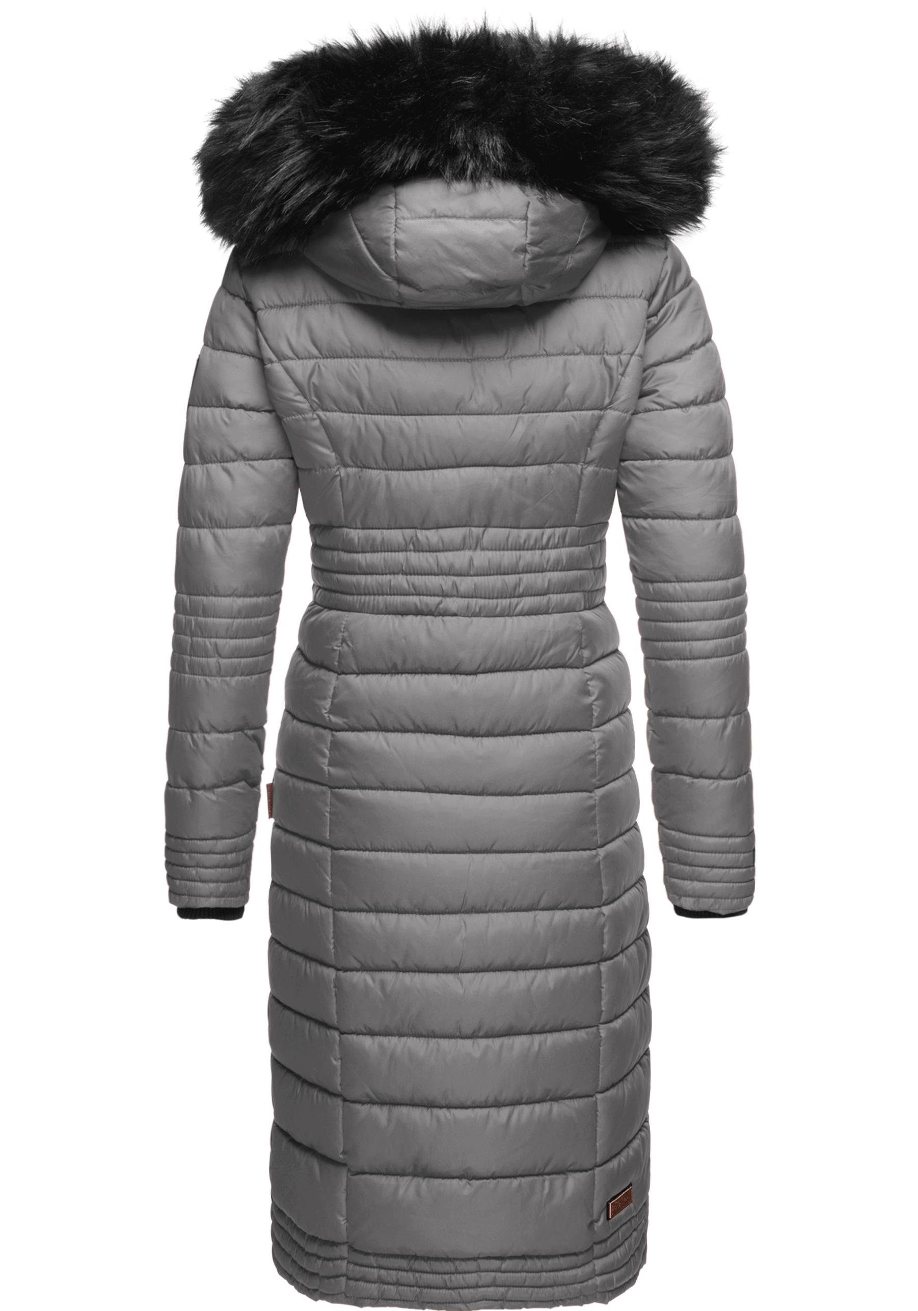 Navahoo Wintermantel Umay langer Damen Winter Steppmantel mit Kunstfellkapuze