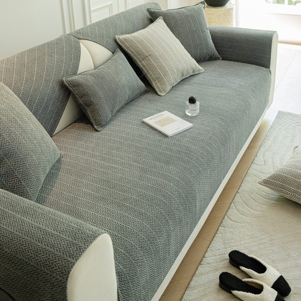 TUWENA Sofahusse Sofa Überzug, Sofaschoner rutschfest, Elegantes Grau, 90*120cm