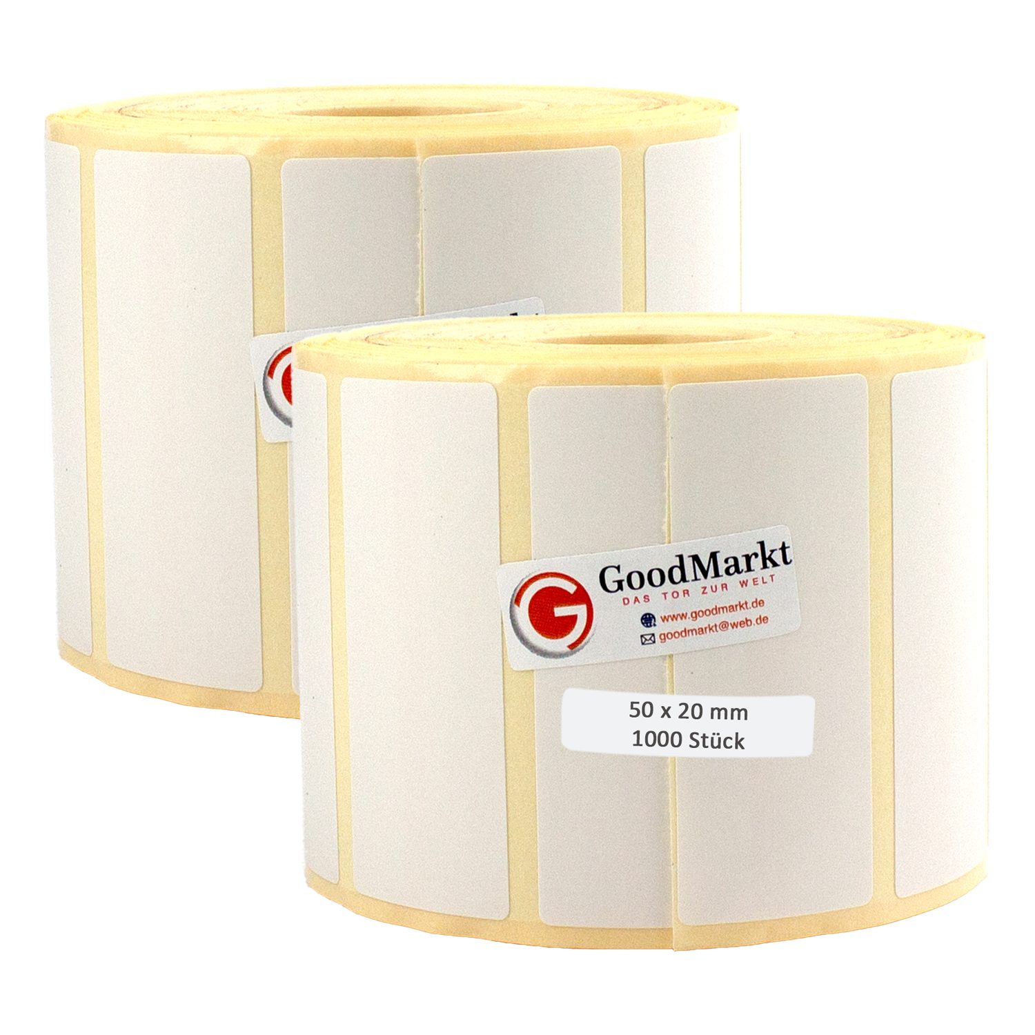 GoodMarkt Etikettenrolle 50x20mm Selbstklebende Thermo Etiketten auf Rolle 1000 Labels, Adressetiketten Haushaltsetiketten Bedruckbar Aufkleber für Büro Küche