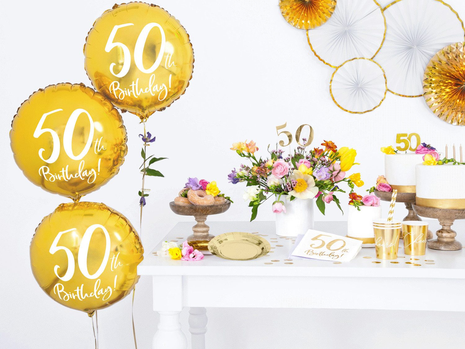 partydeco Papierserviette, Servietten 50. Geburtstag 33x33cm 20 Stück, weiß / gold
