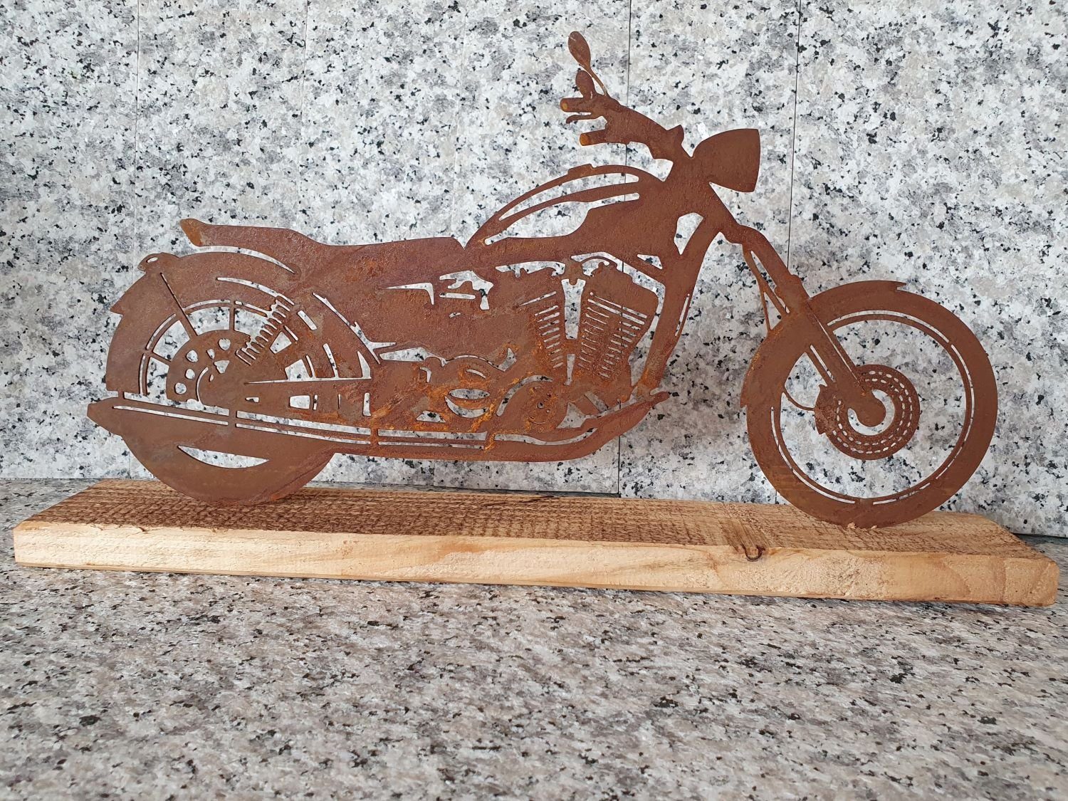 BADEKO Dekofigur Motorrad auf Holzfuß