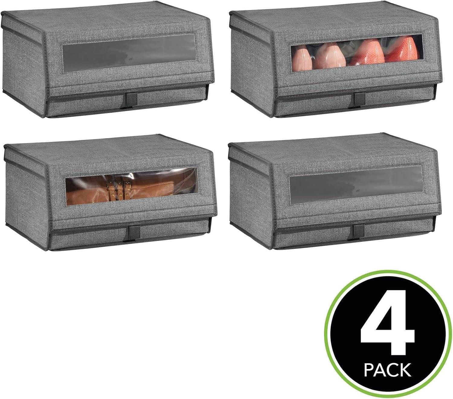 mDesign Aufbewahrungssystem 4er-Set Schuhaufbewahrung aus Stoff mDesign stapelbare Schuhbox dunk – Bild 2 von 5