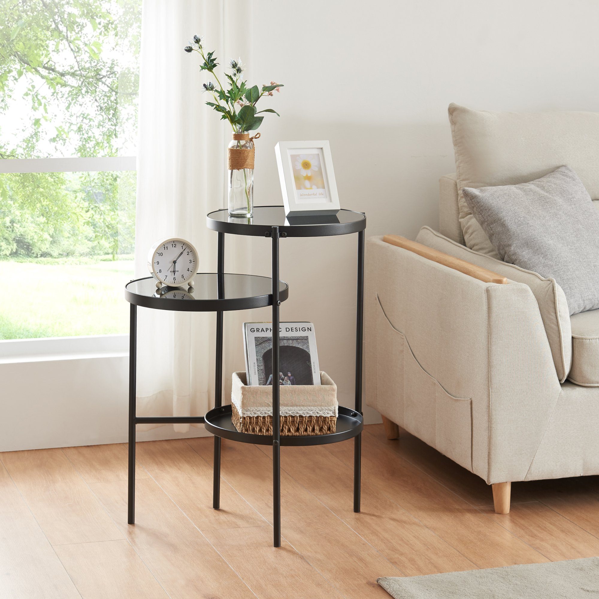 en.casa Beistelltisch, »Mölndal« Metall Glas 70 x 58 x 37 cm Schwarz günstig online kaufen